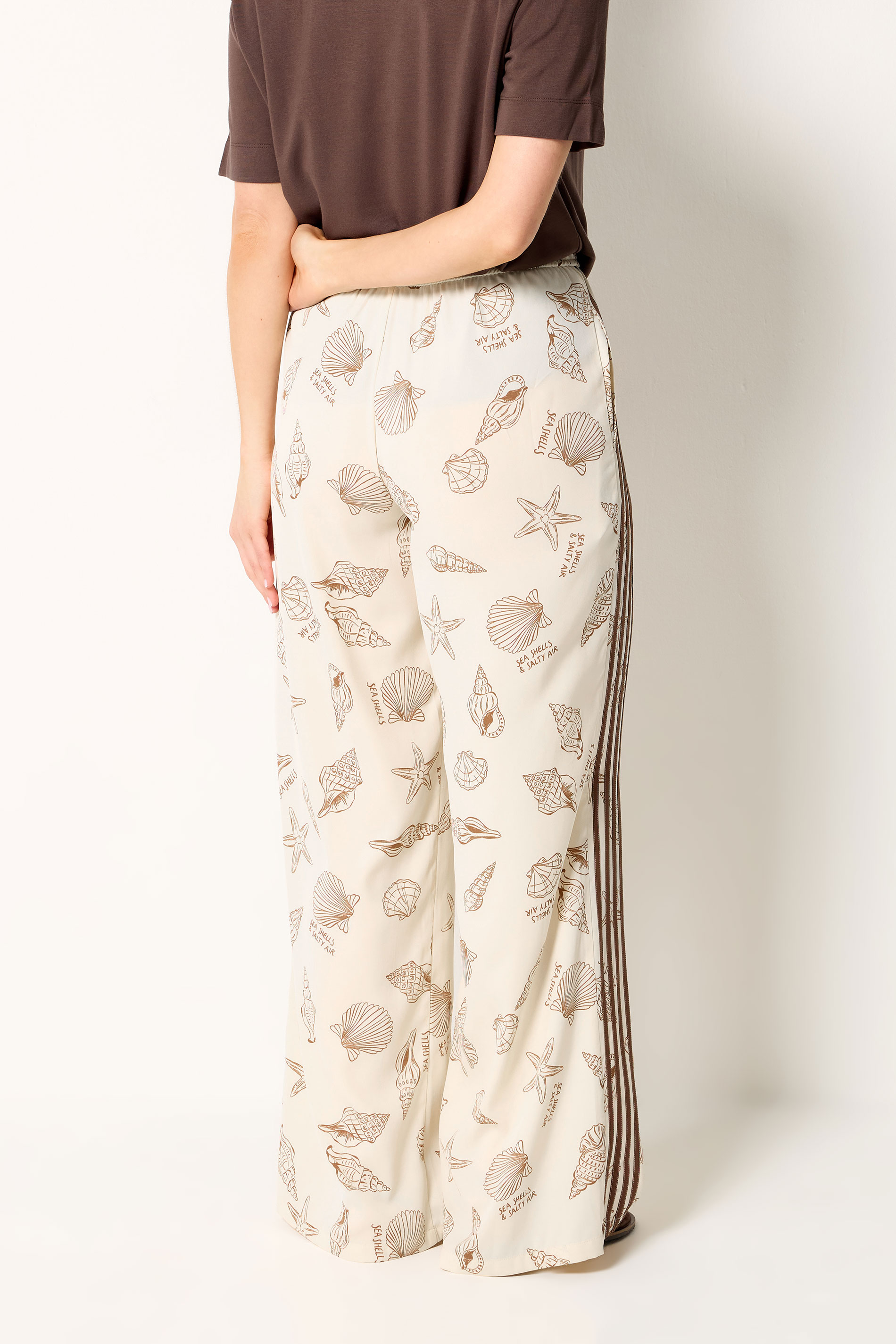 LTS Tall Women's Natural Brown Sea Shell Print Wide Leg Trousers | Long Tall Sally 4