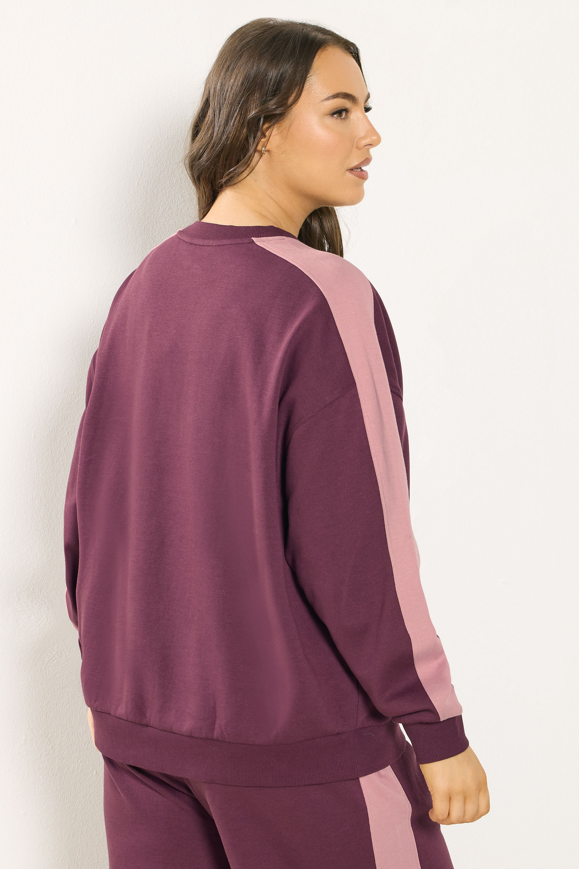YOURS Plus Size Burgundy Red 'NYC' Side Stripe Sweatshirt | Yours Clothing 6