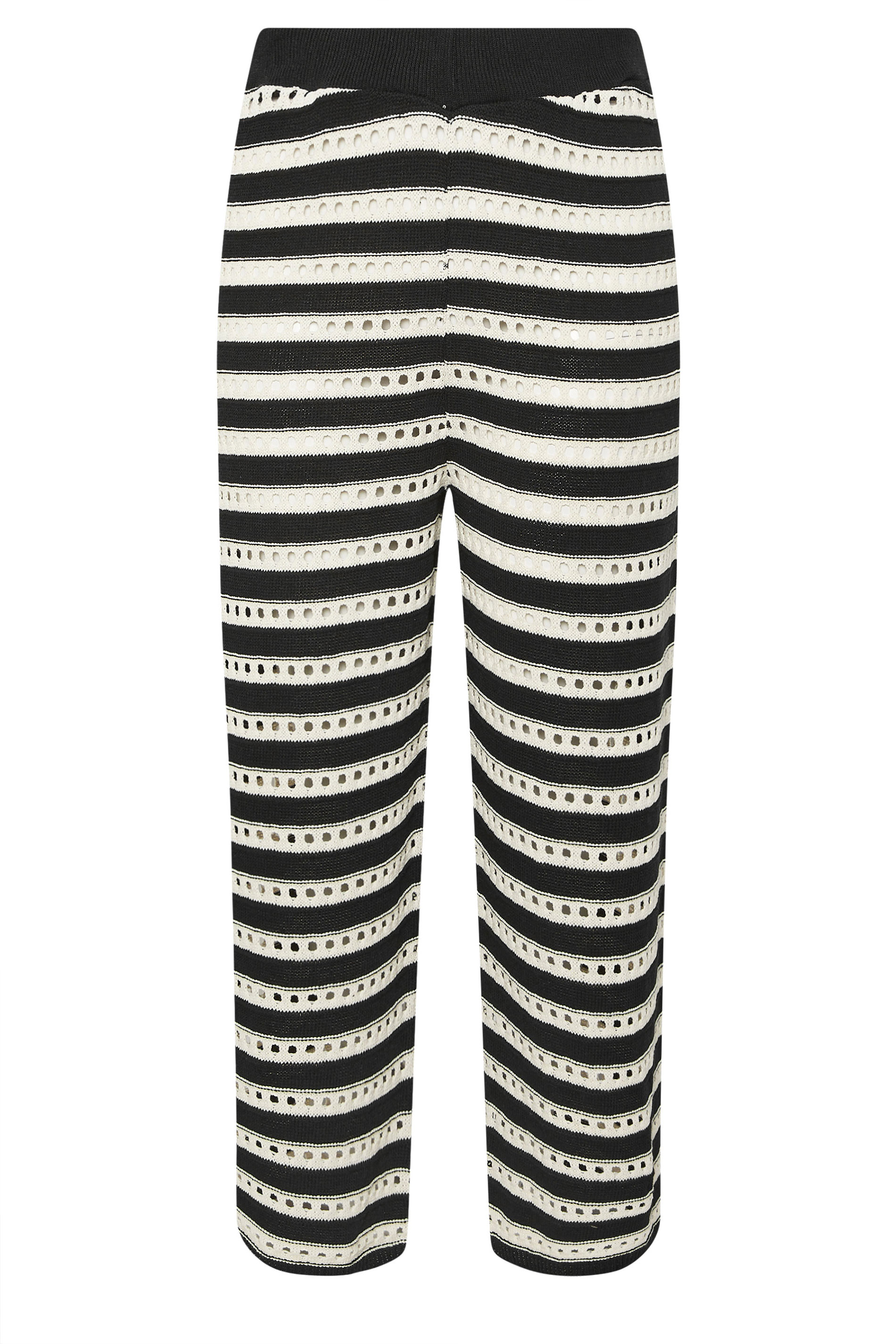 LIMITED COLLECTION Plus Size Black & White Stripe Crochet Wide Leg Trousers | Yours Clothing 6