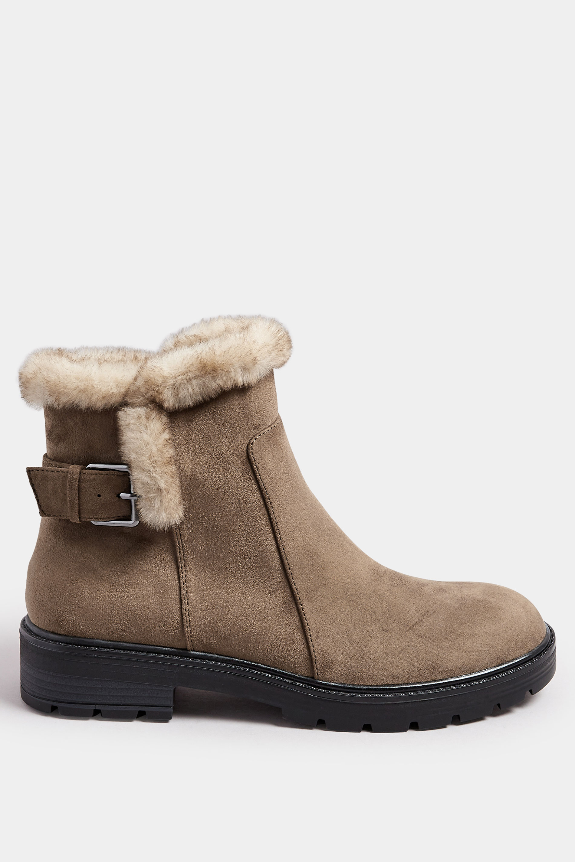 LTS Brown Faux Fur Lined Biker Boots In Standard Fit | Long Tall Sally 2