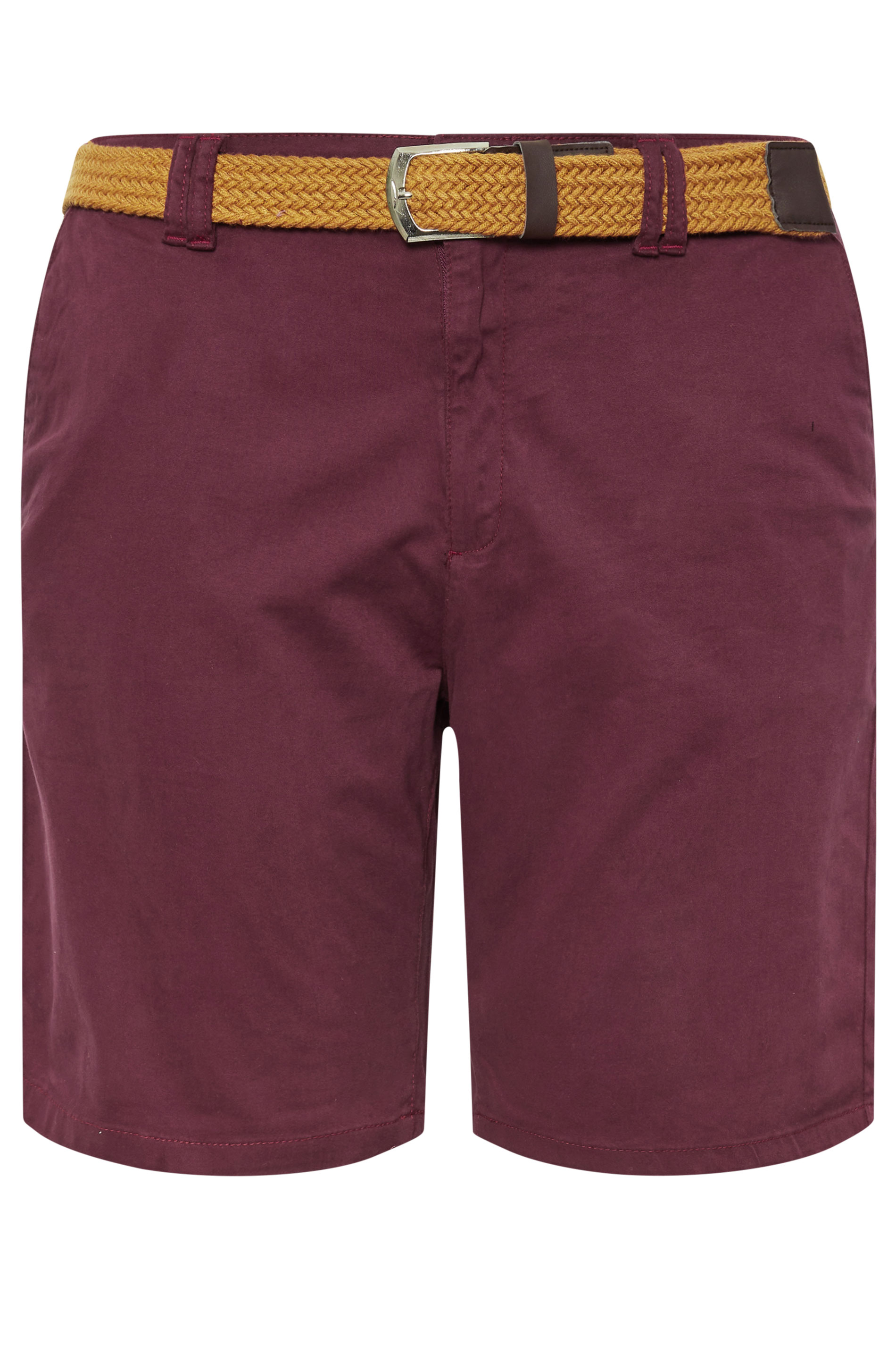 KAM Big & Tall Burgundy Red Belted Chino Shorts | BadRhino 2