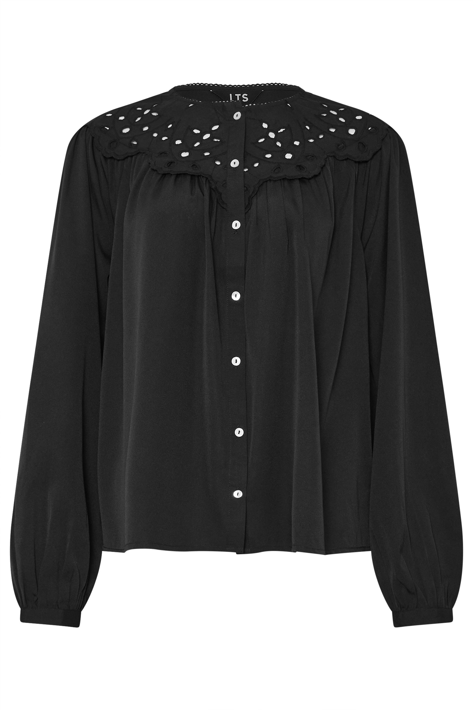 LTS Tall Black Woven Broderie Bib Blouse | Long Tall Sally 6