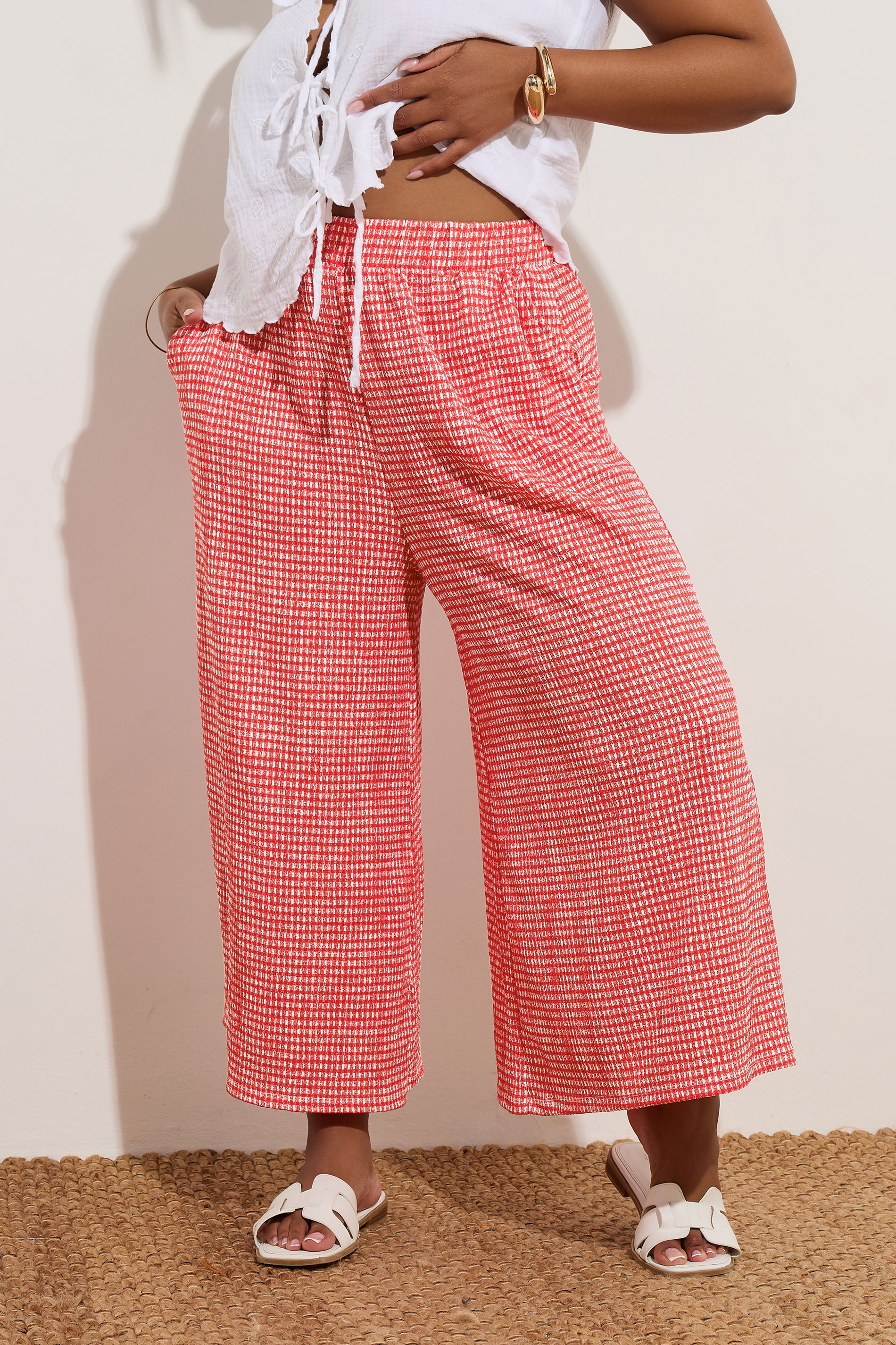 YOURS Plus Size Red Gingham Crinkle Midaxi Culottes | Yours Clothing 3