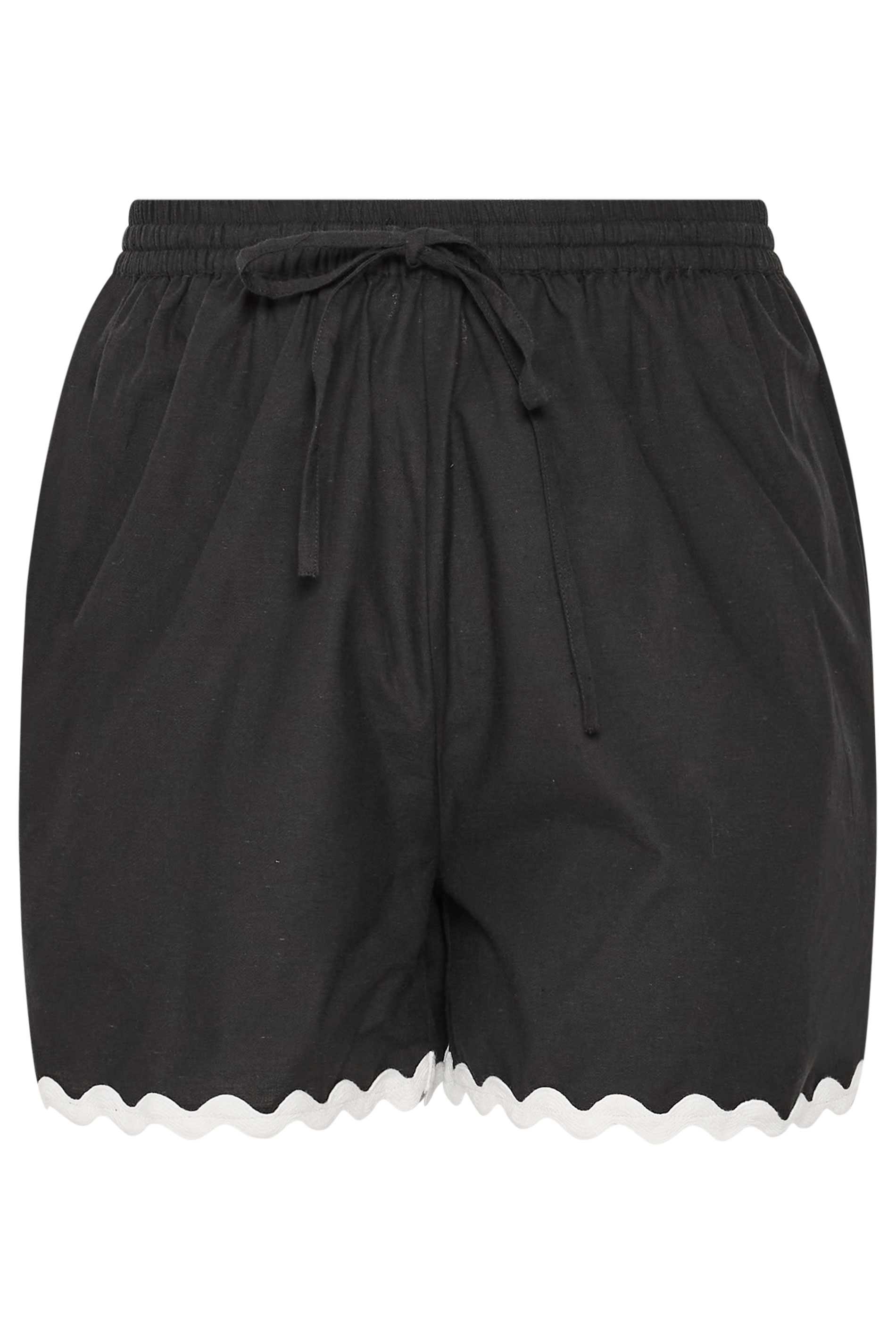 LIMITED COLLECTION Plus Size Black Scallop Linen Shorts | Yours Clothing 6