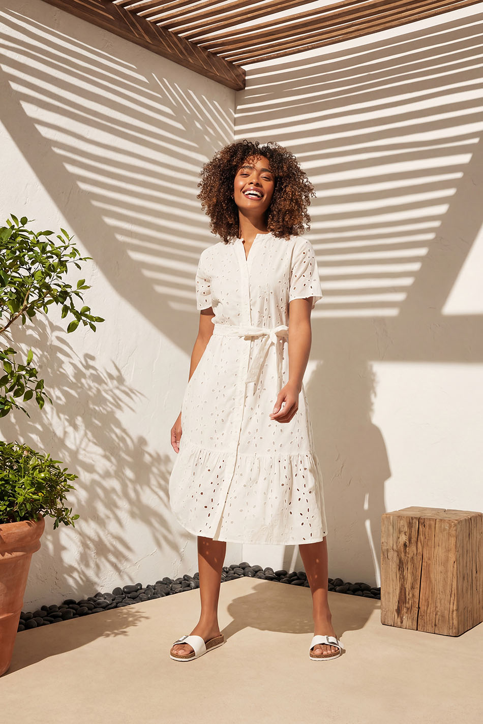 M&Co White Cotton Broderie Button Through Dress | M&Co 3