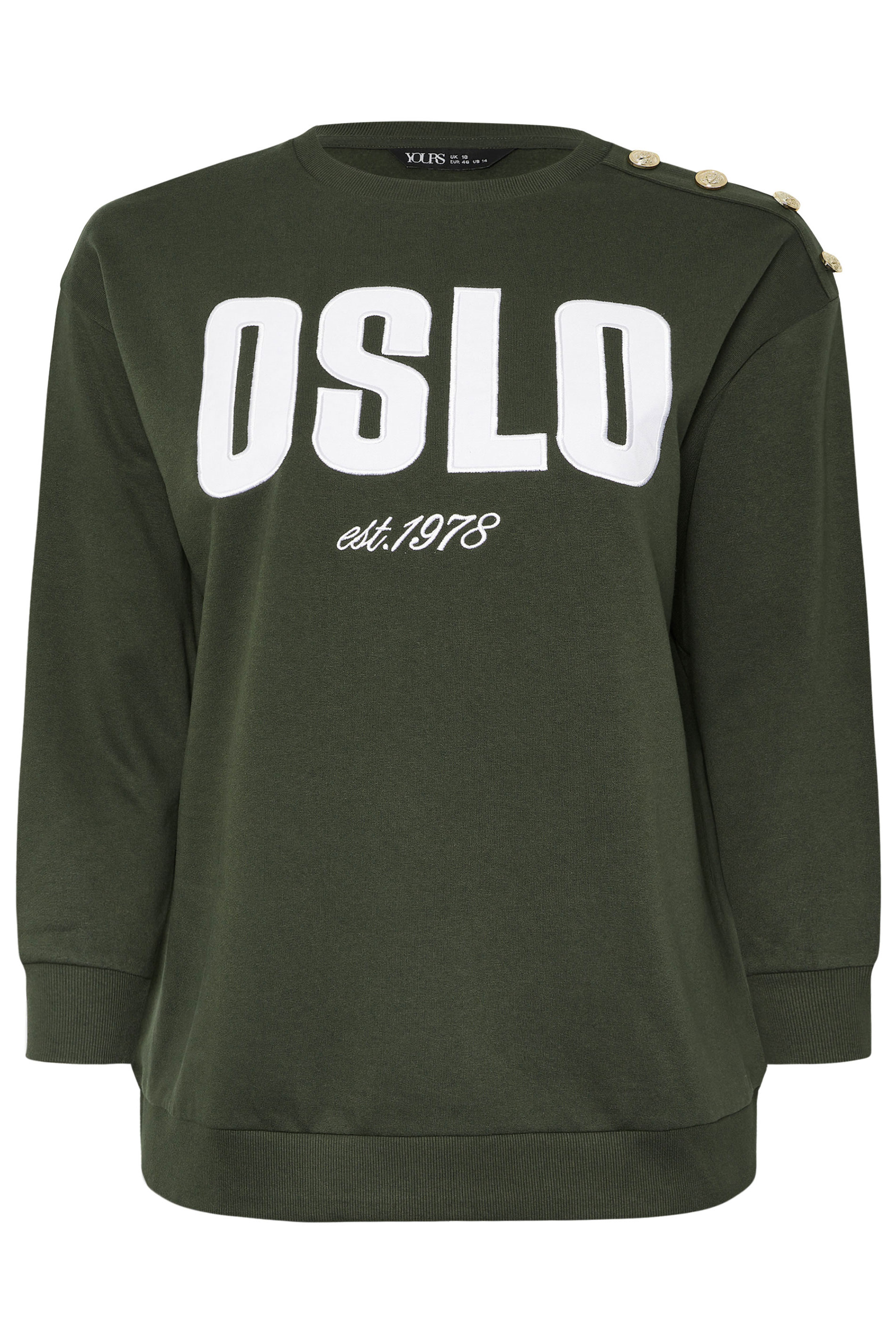 YOURS Plus Size Khaki Green 'Oslo' Slogan Sweatshirt | Yours Clothing 6