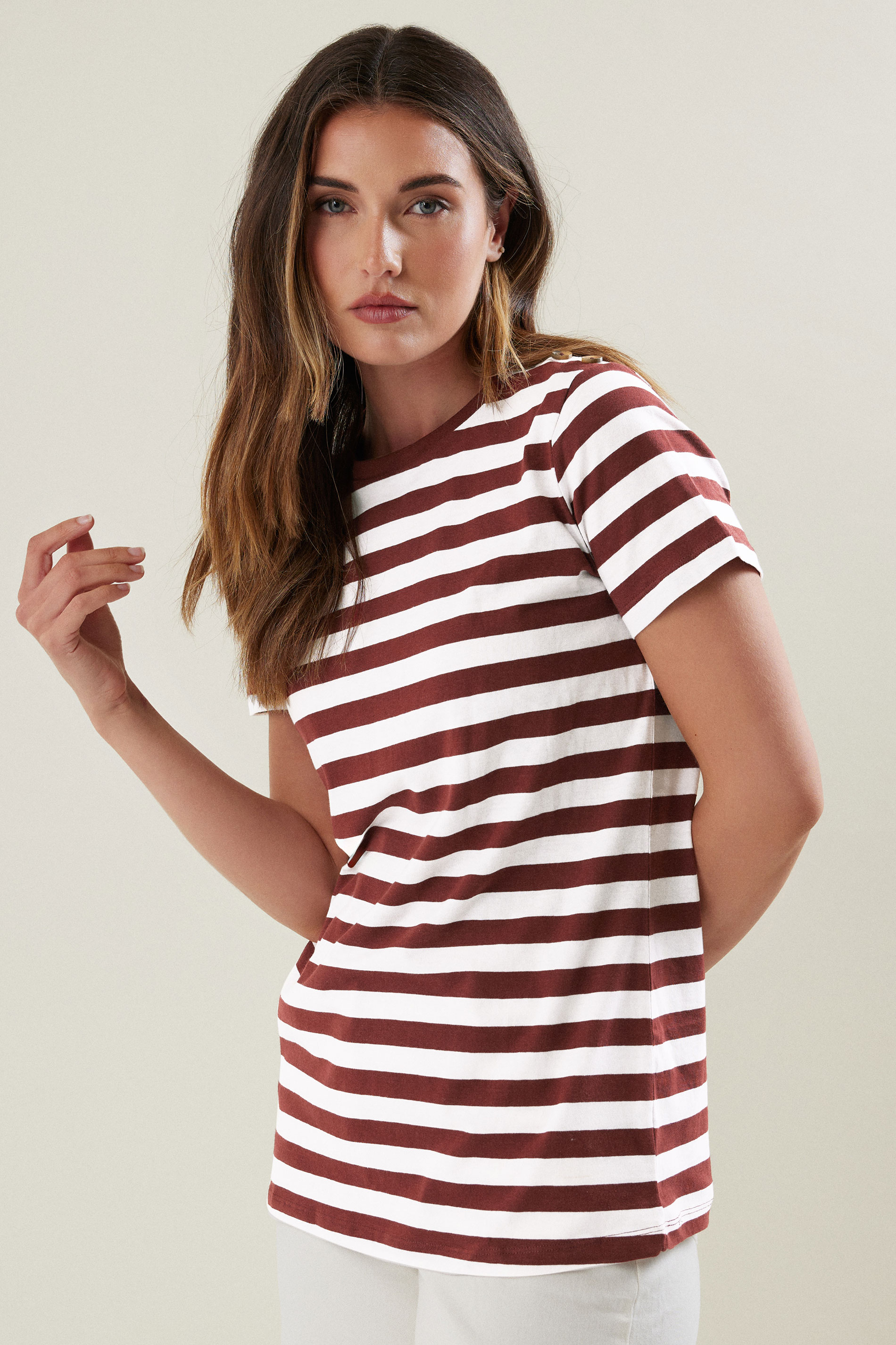 LTS Tall Burgundy Red Striped Cotton T-shirt | Long Tall Sally 3