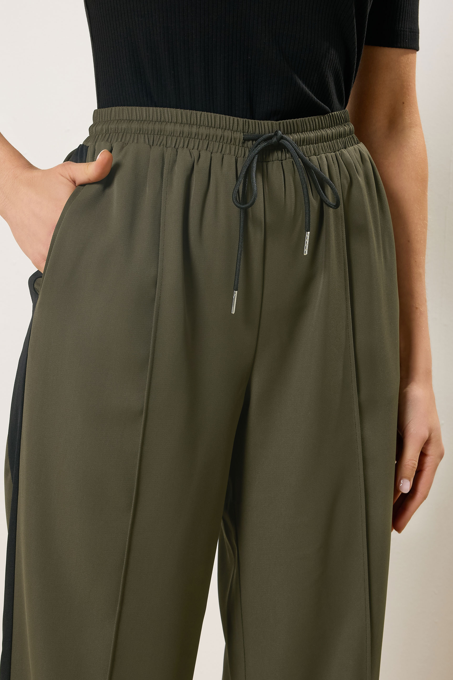 LTS Tall Women's Khaki Green Side Stripe Wide Leg Trousers | Long Tall Sally 4