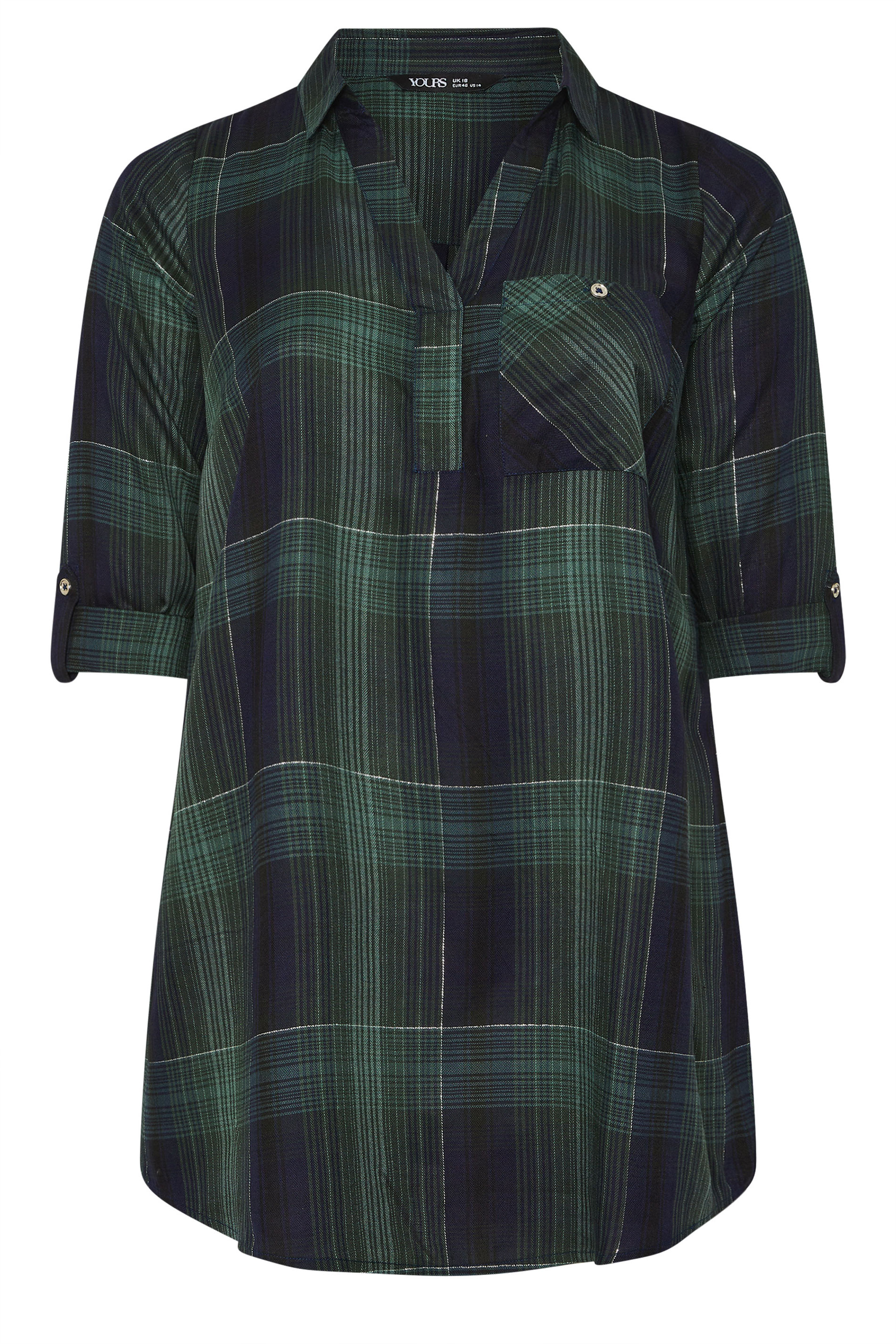 YOURS Plus Size Dark Green Check Overhead Shirt | Yours Clothing 5