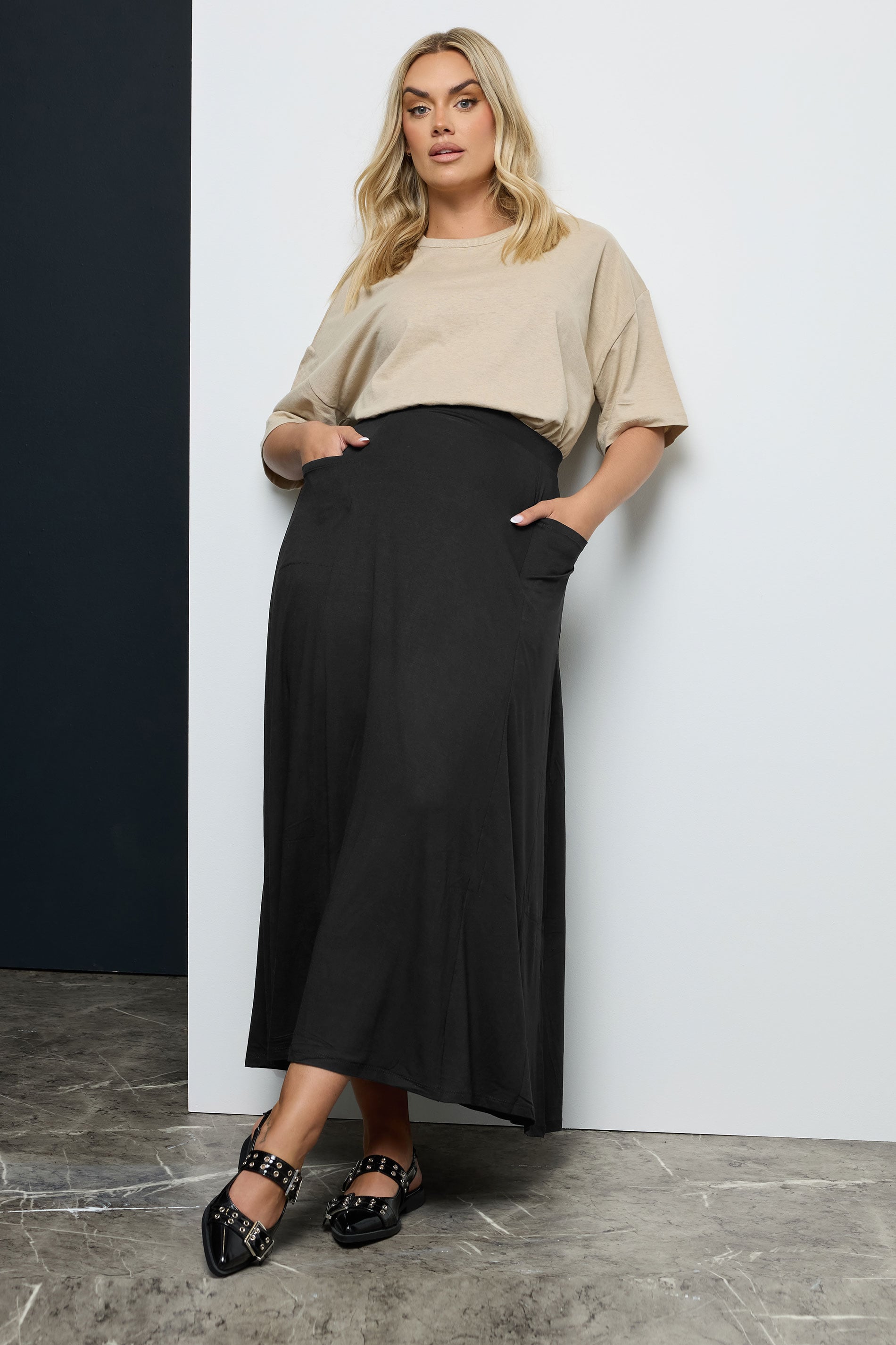 Black Maxi Jersey Strtech Skirt With Pockets, Plus size 16 to 36 3