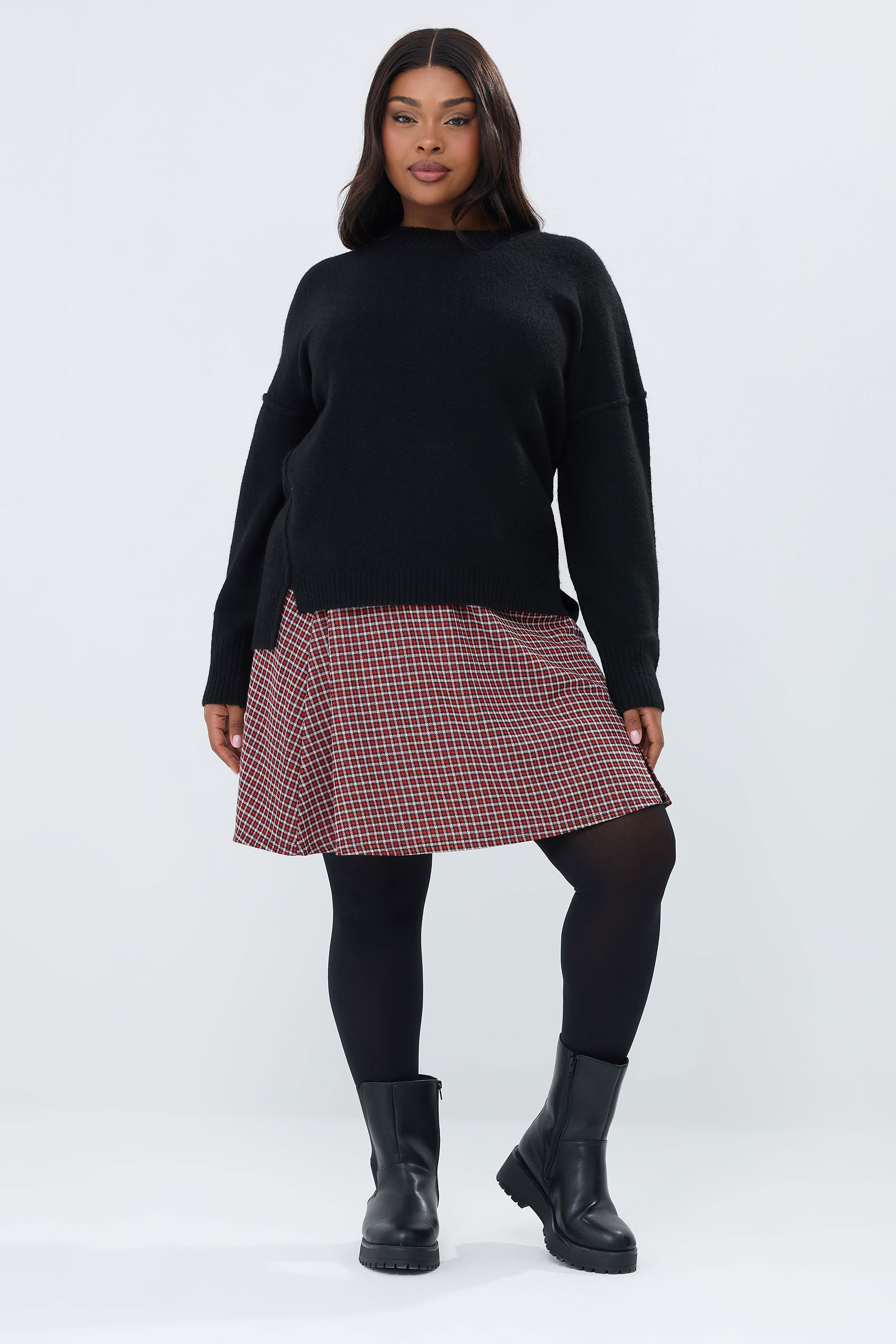 YOURS Plus Size Red Check Mini Skirt | Yours Clothing 1