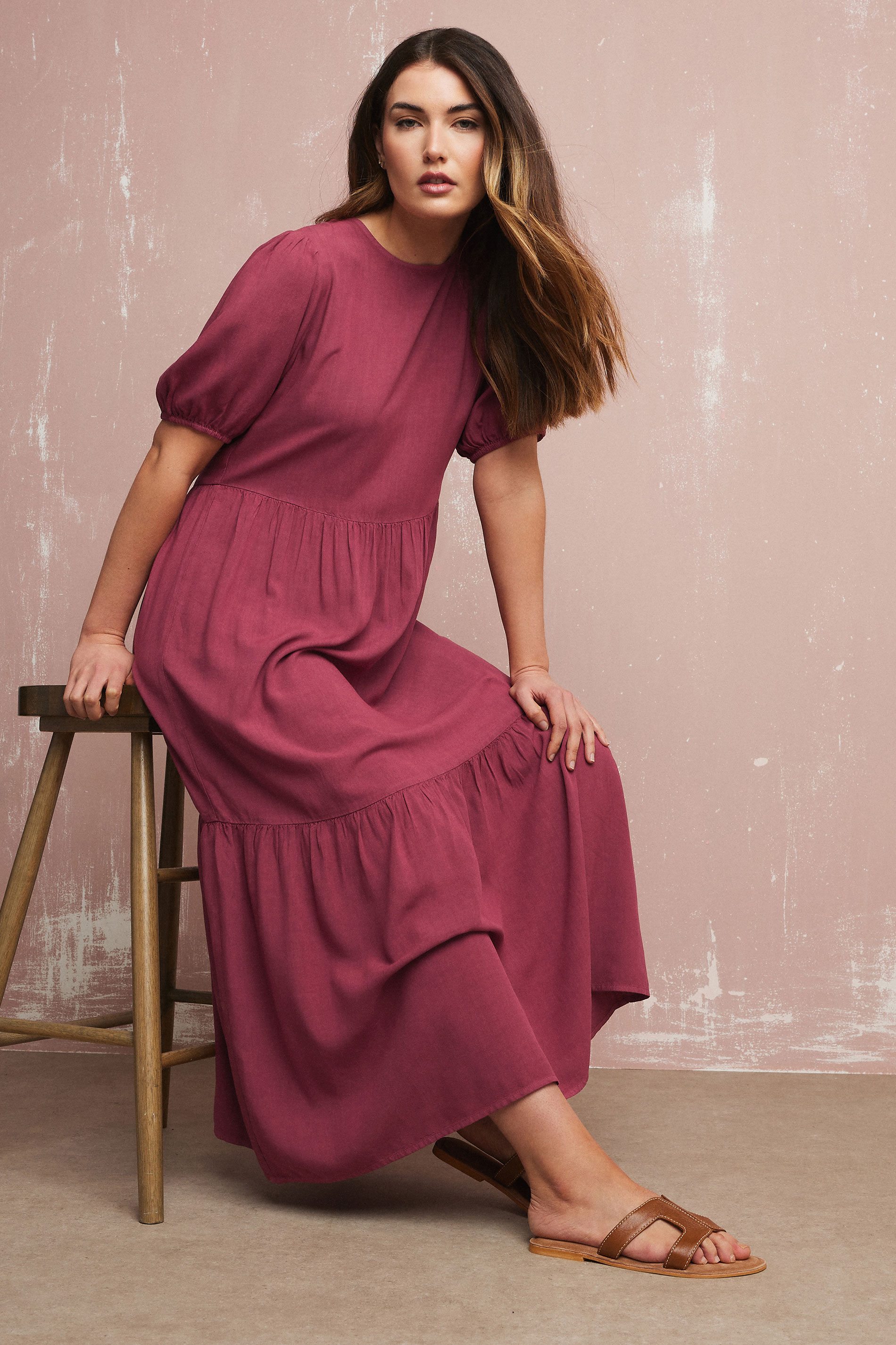 LTS Tall Dark Red Puff Sleeve Tiered Maxi Dress | Long Tall Sally 2