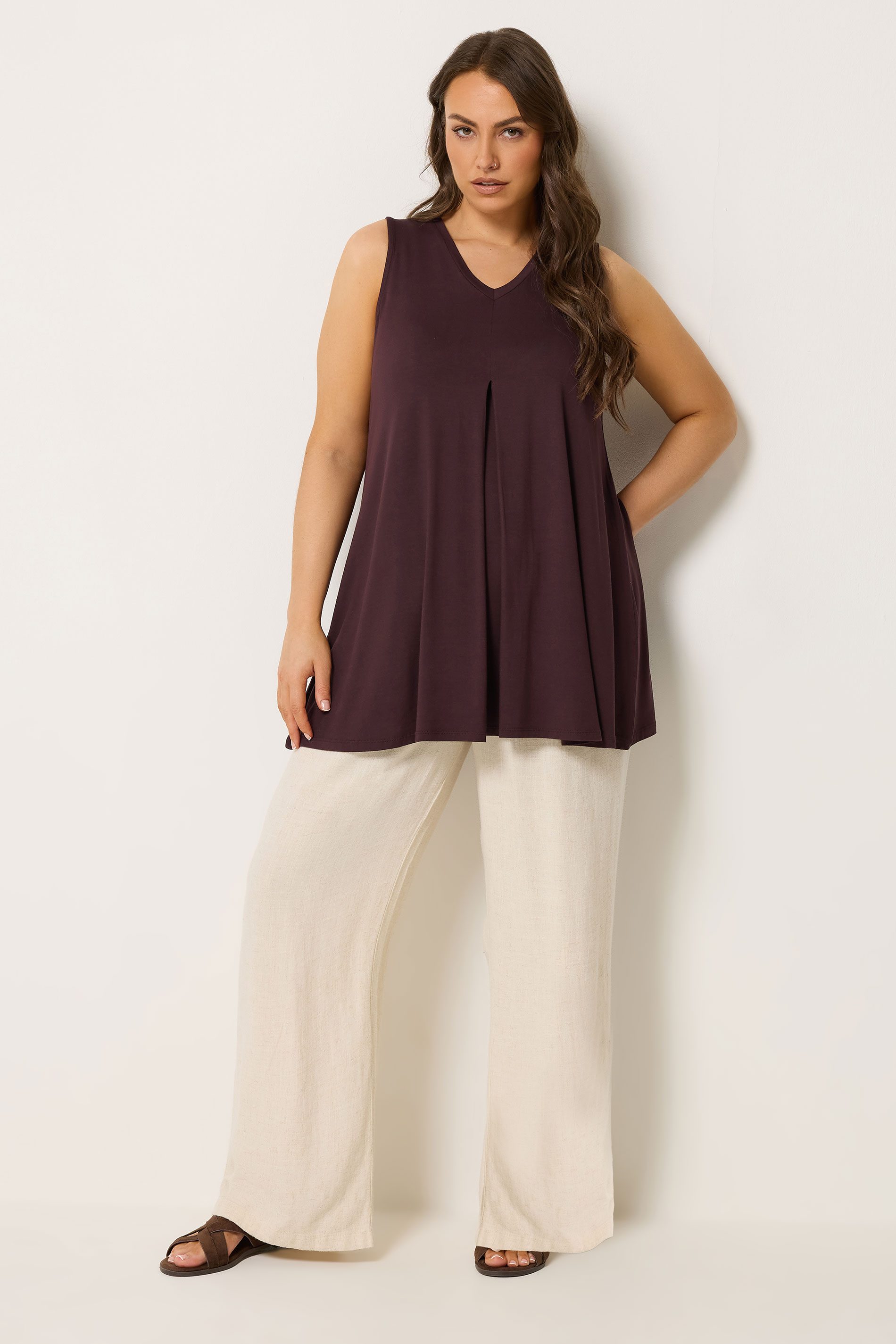 YOURS Plus Size Chocolate Brown Pleat Front Vest Top | Yours Clothing 1
