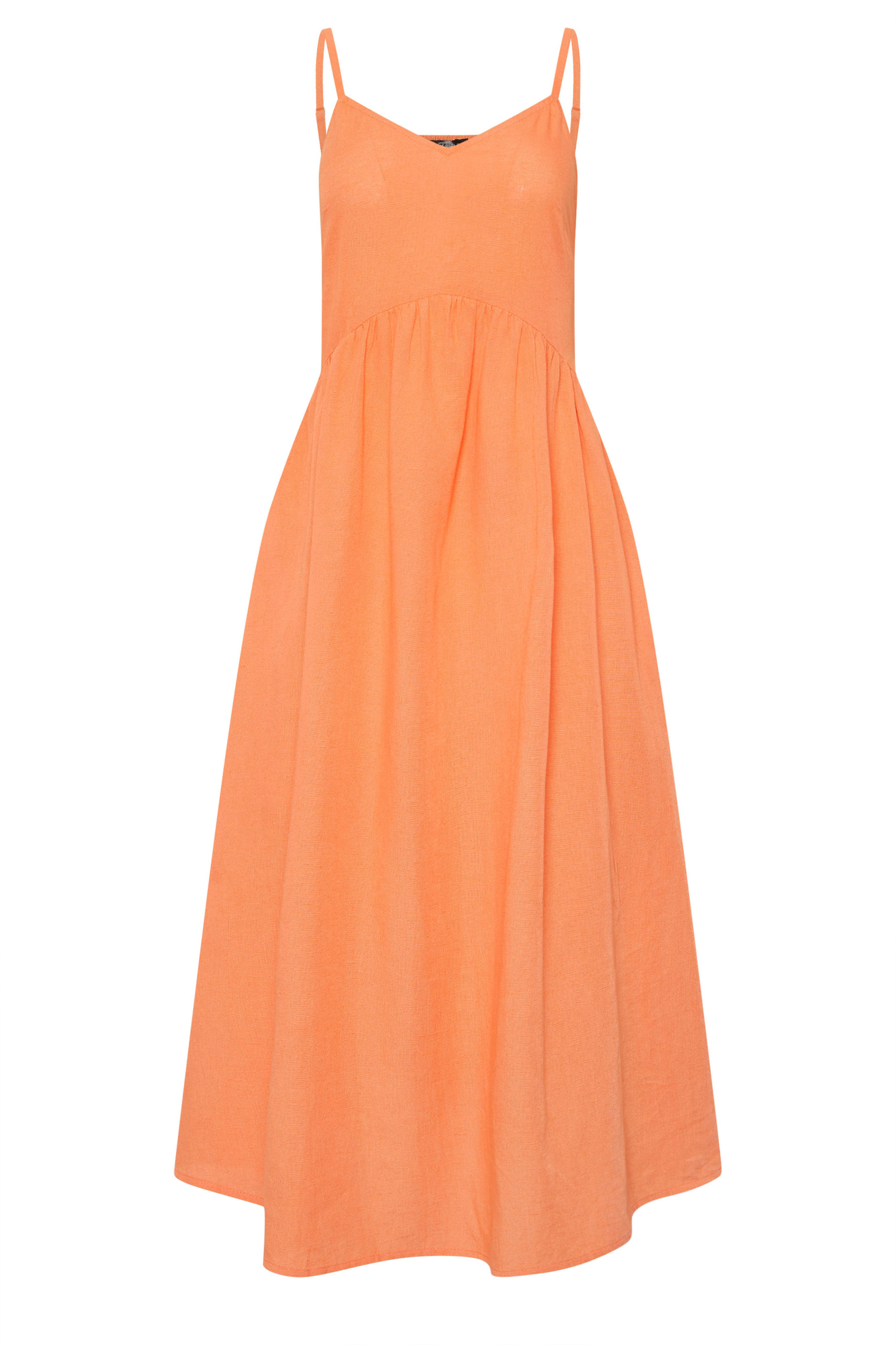 PixieGirl Petite Women's Orange Linen Strappy Midi Dress | PixieGirl 7