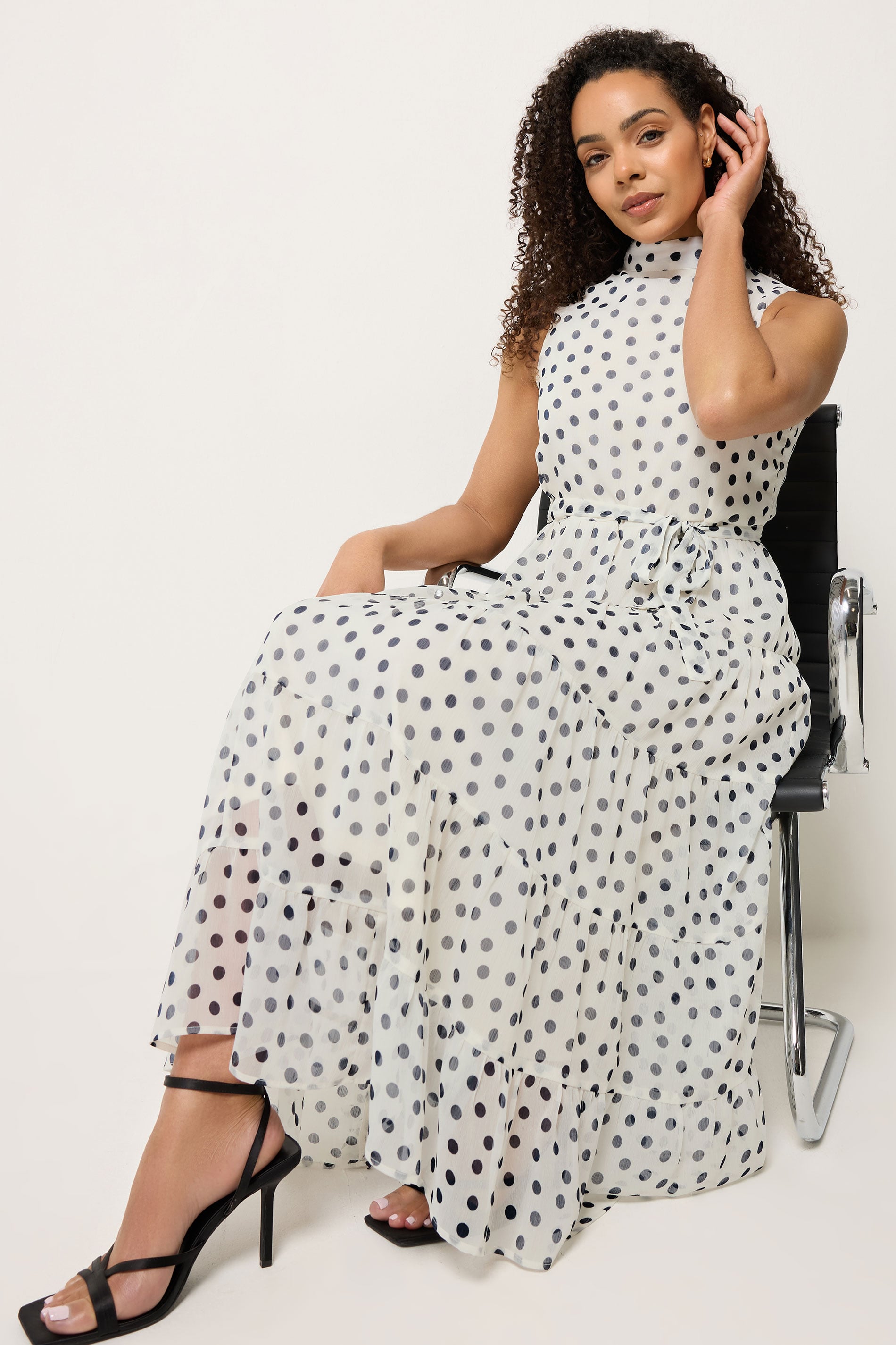 M&Co White Spot Print Tiered Chiffon Midi Dress | M&Co 2