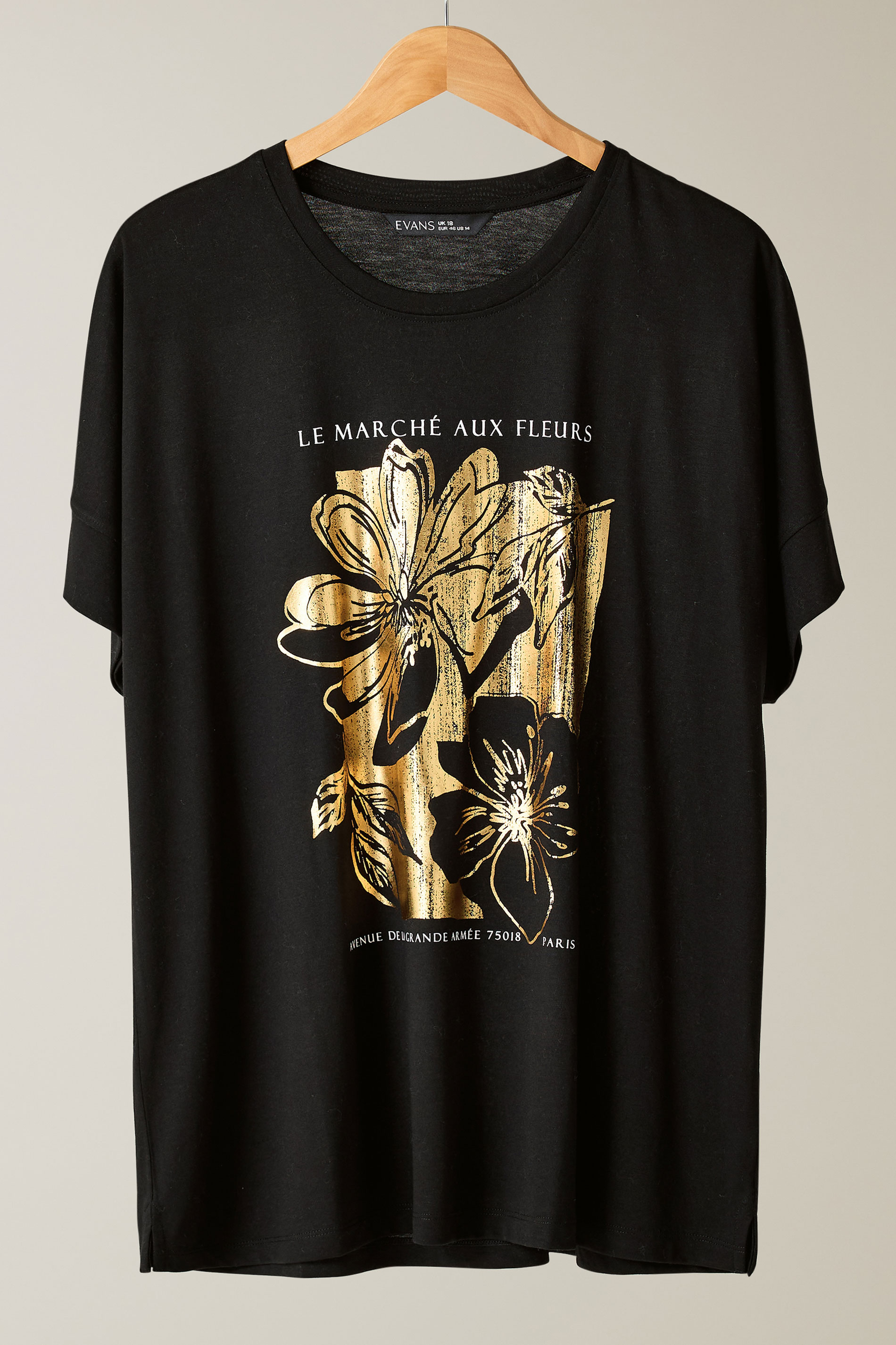 EVANS Plus Size Black Metallic Floral Print Modal Rich T-Shirt | Evans 7