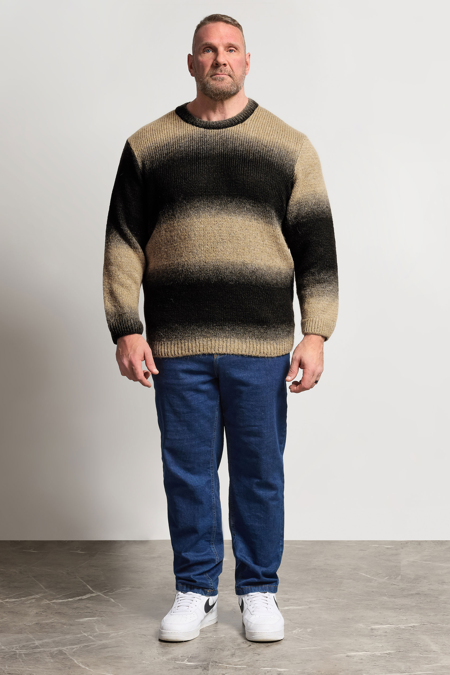 JACK & JONES Big & Tall Natural Brown Crew Neck Knit Jumper | BadRhino 1