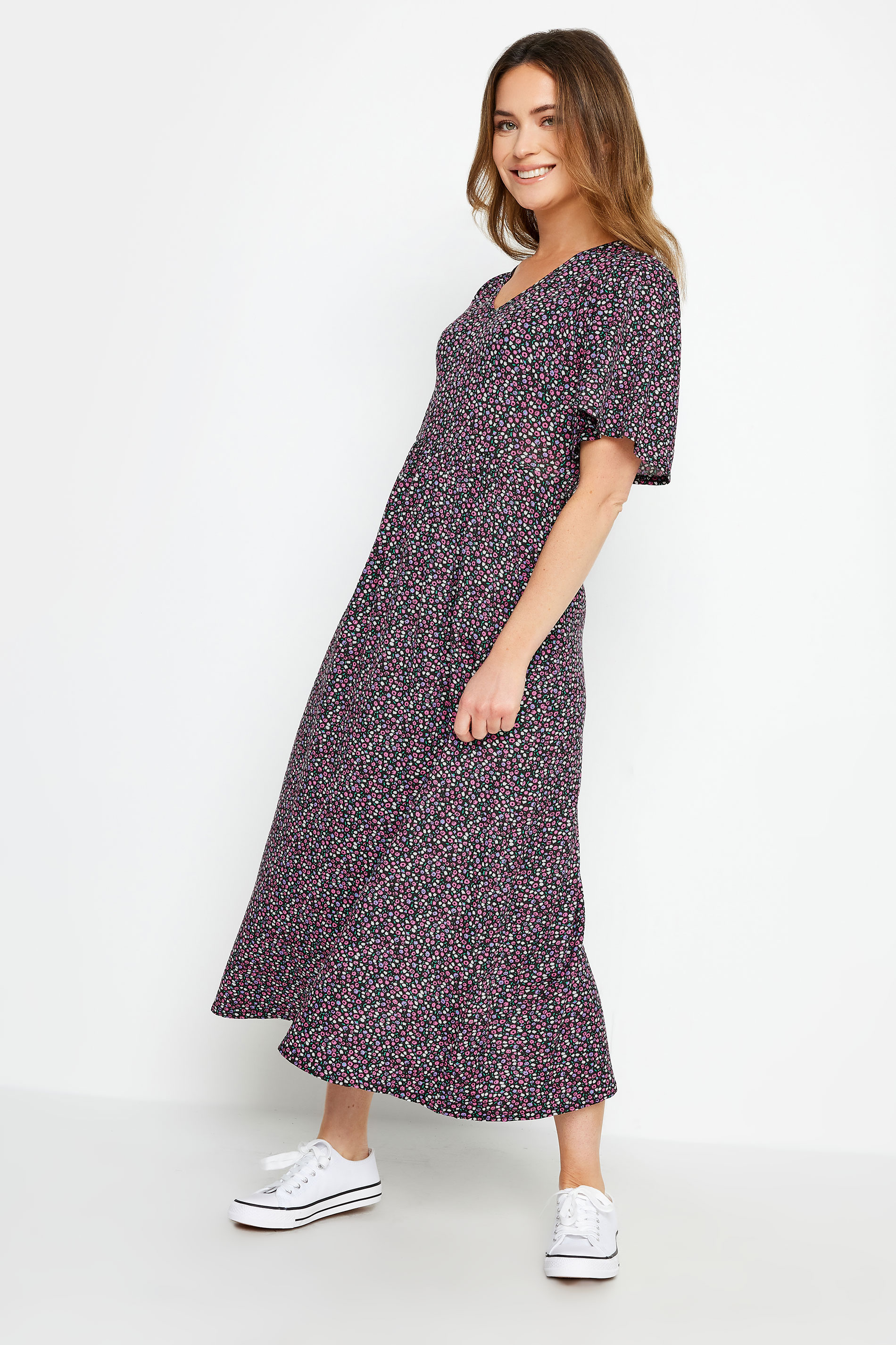 M&Co Petite Purple Ditsy Floral Print Dress | M&Co  2