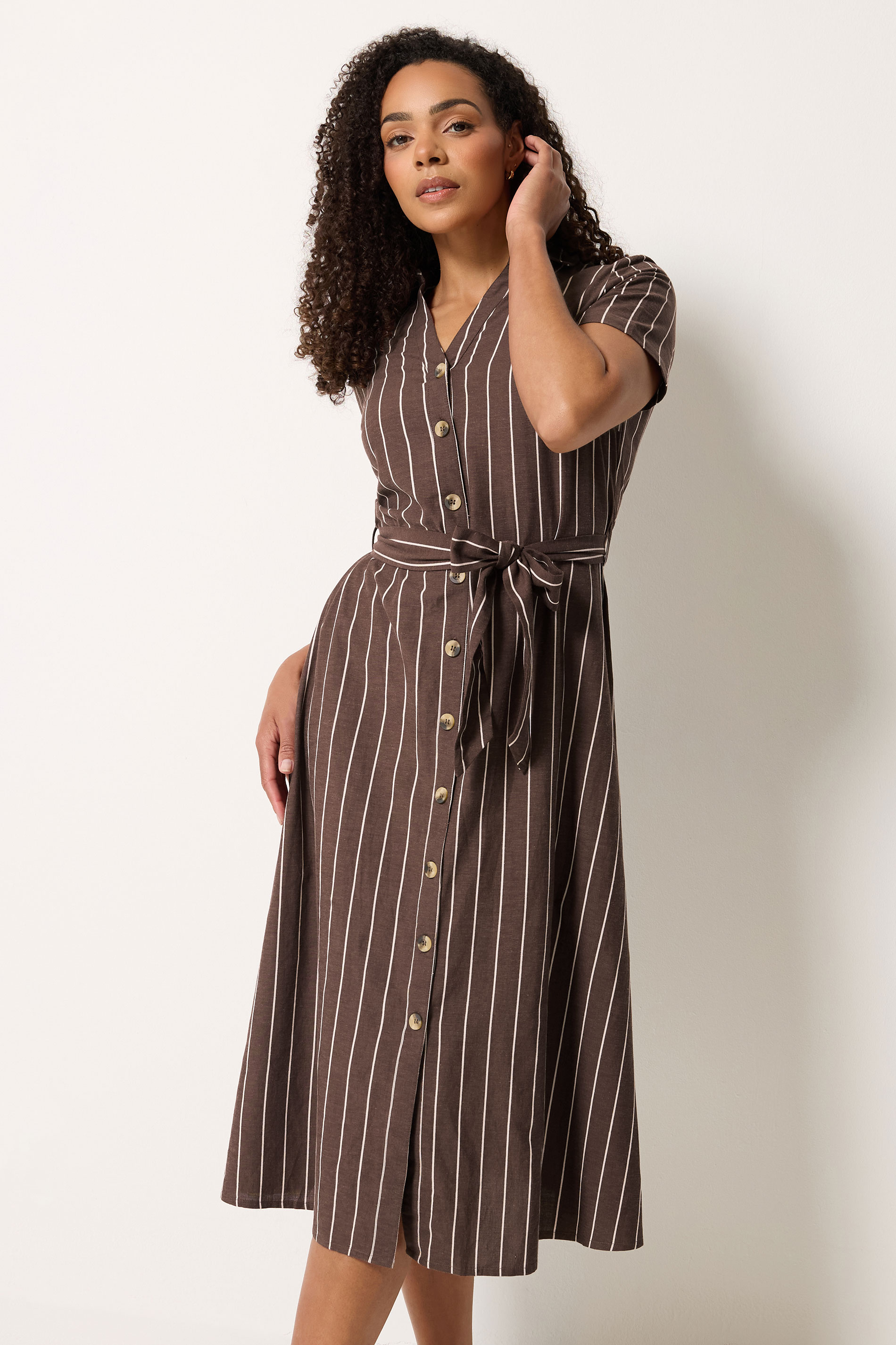 M&Co Chocolate Brown Stripe Midi Shirt Dress | M&Co 3