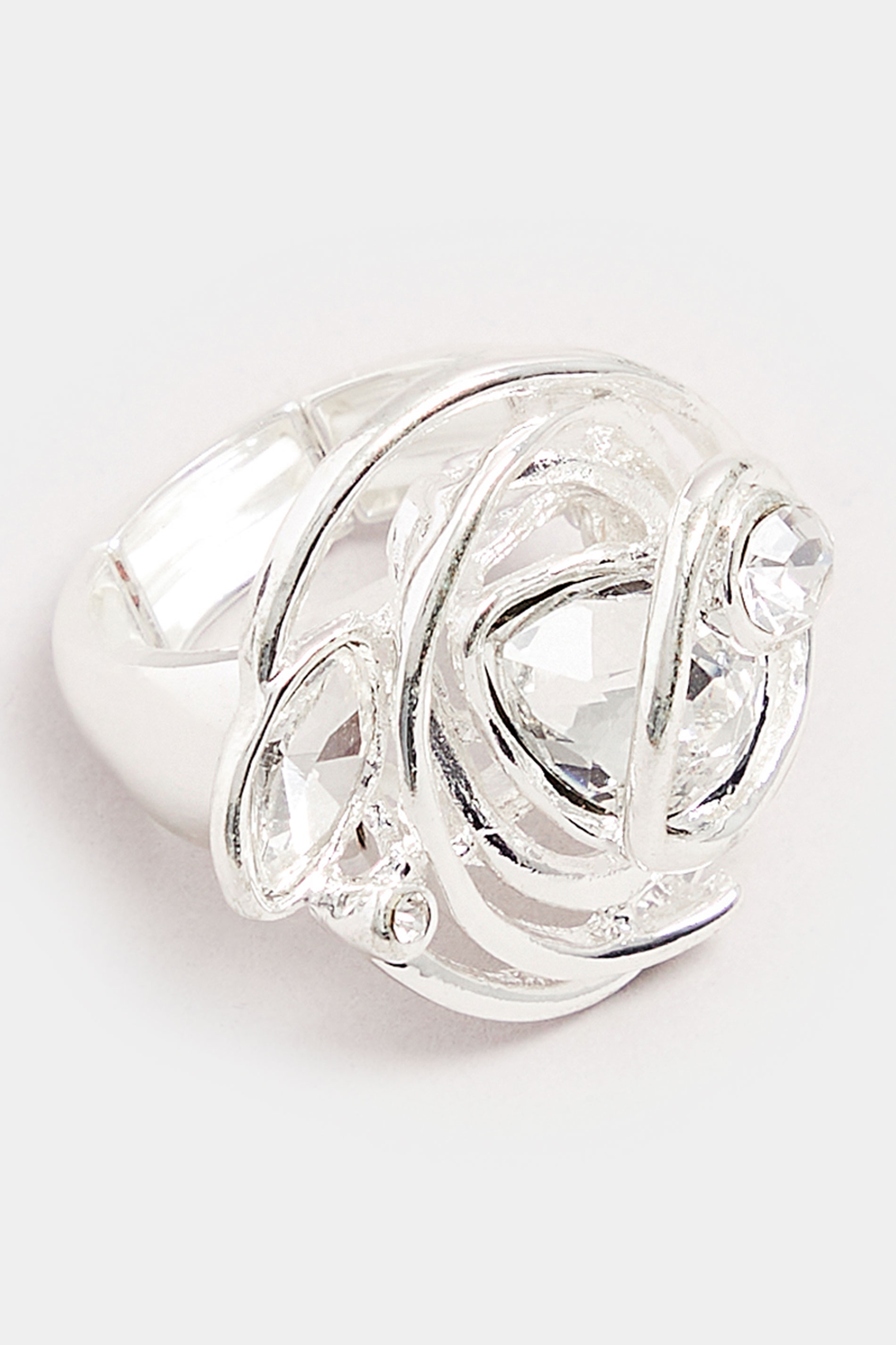 Silver Tone Diamante Oval Twist Stretch Ring | Yours Clothing 3
