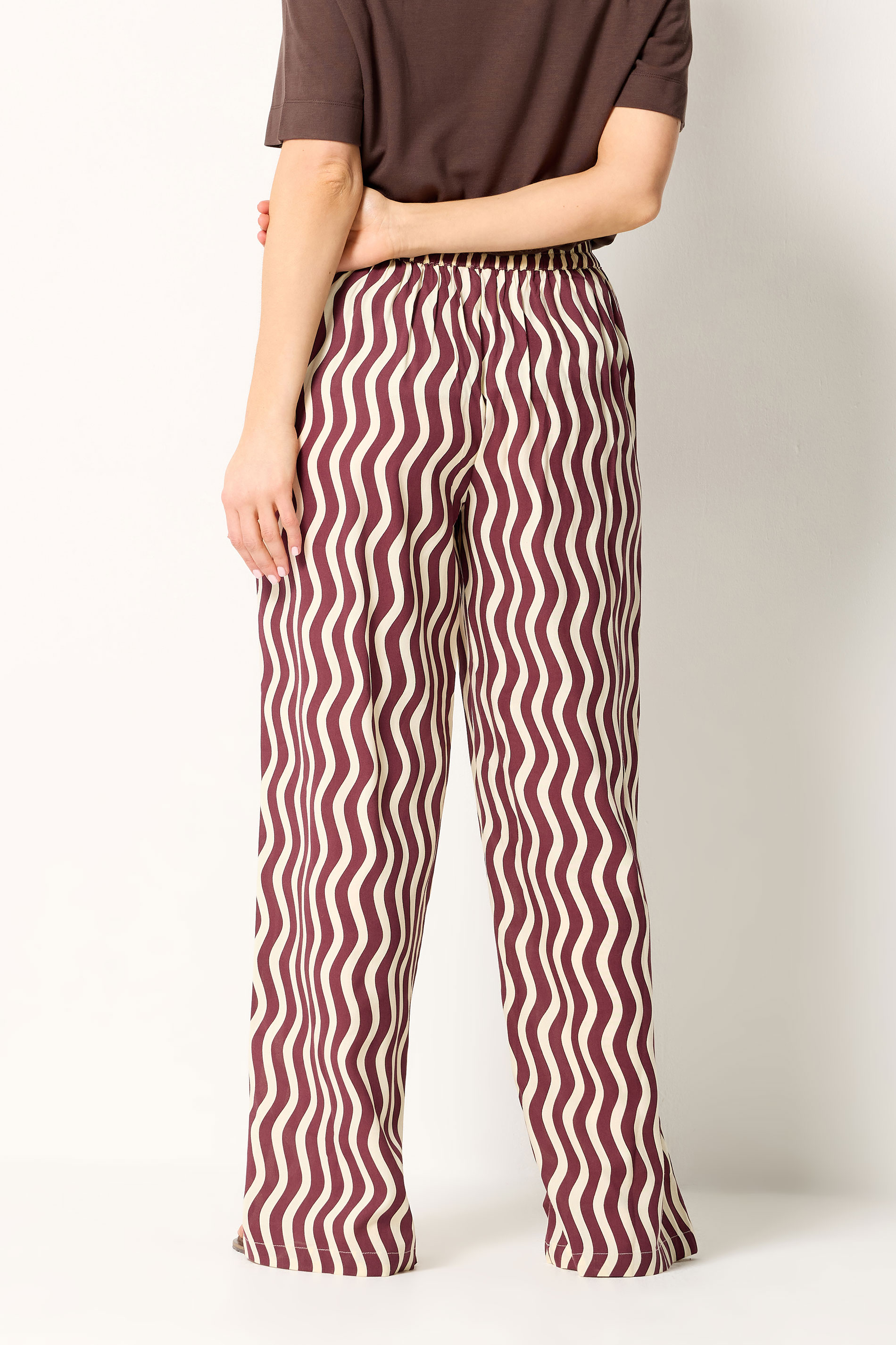 LTS Tall Burgundy Red Wavy Print Wide Leg Trousers | Long Tall Sally 1