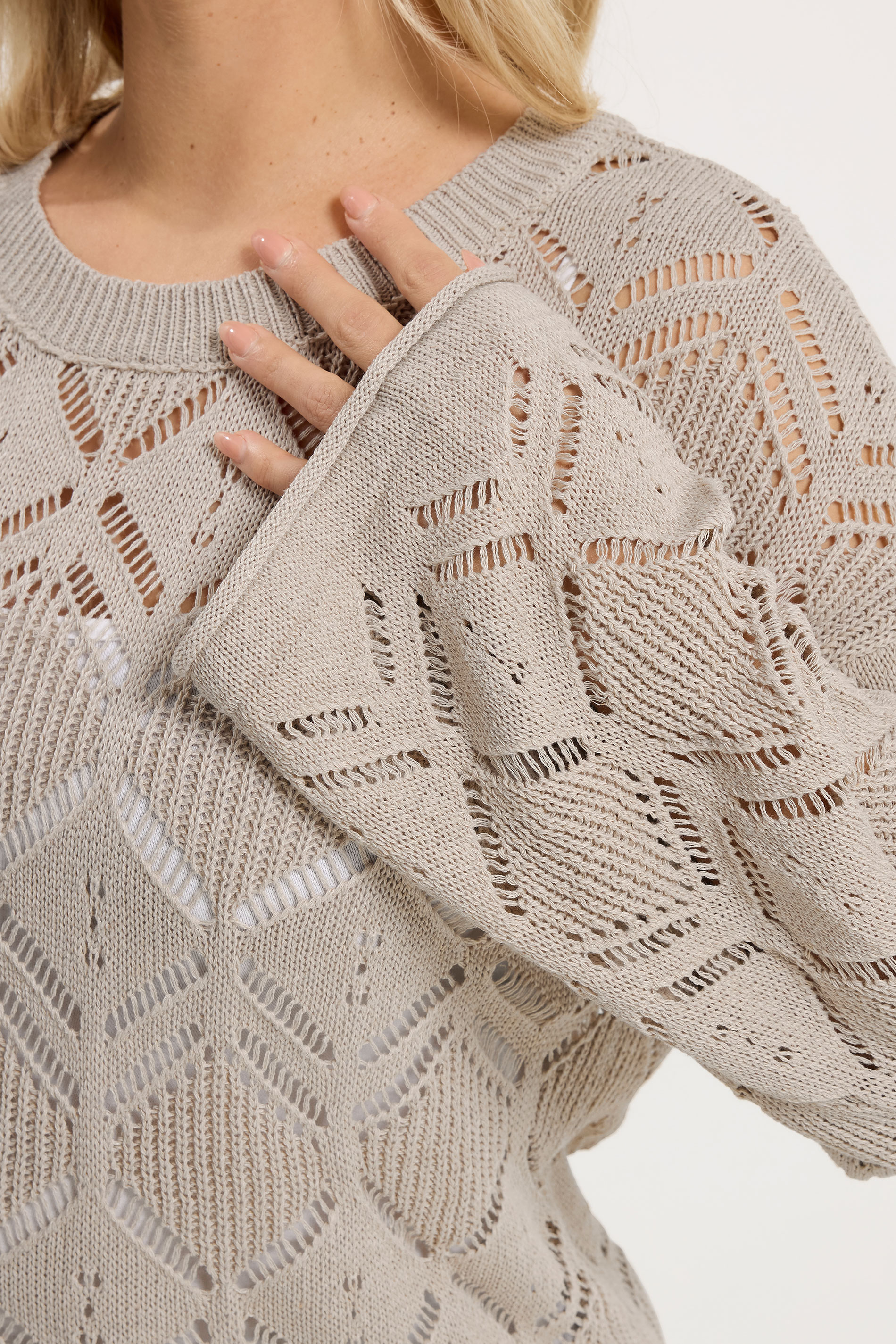 YOURS Plus Size Beige Brown Pointelle Knitted Jumper | Yours Clothing 4