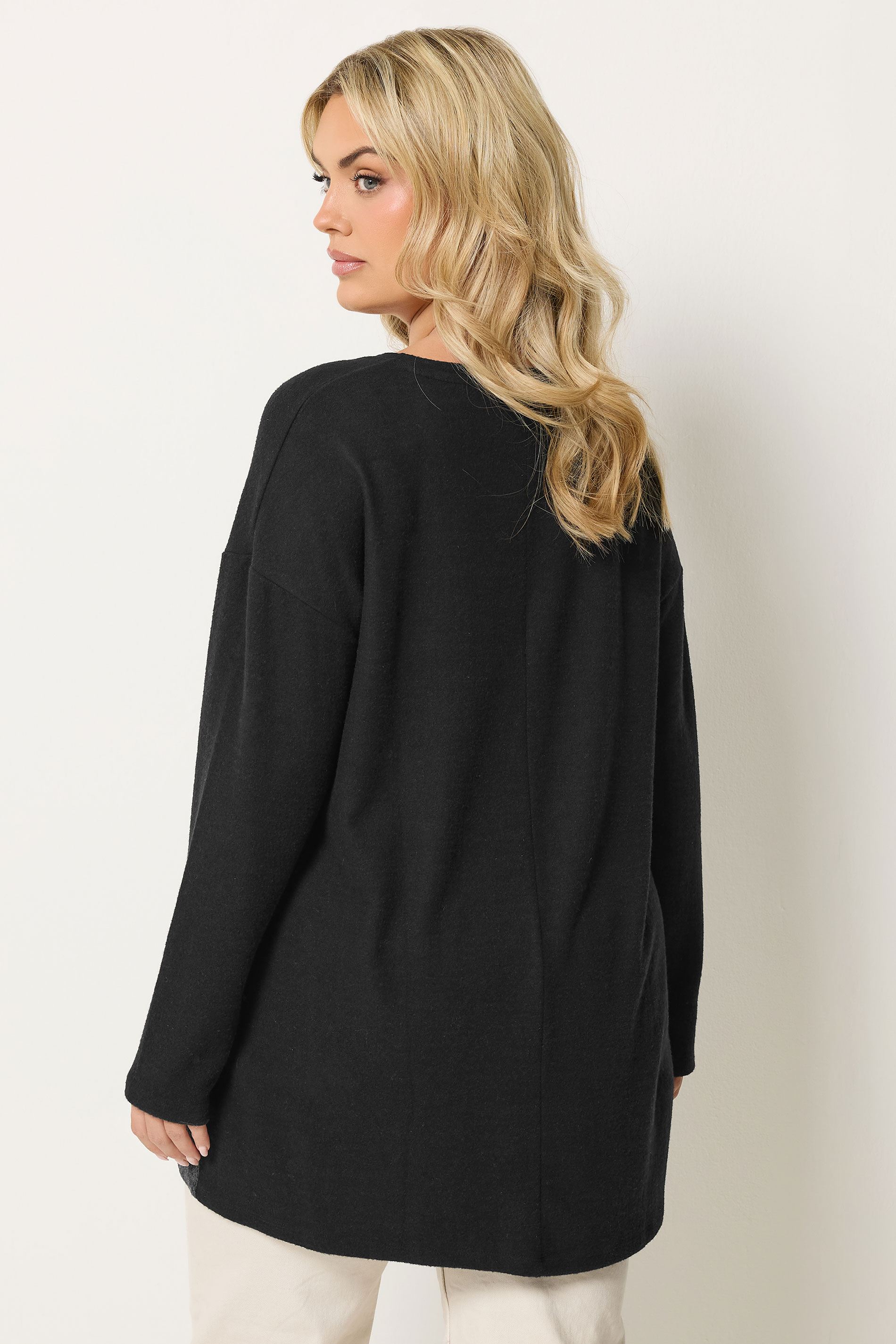 YOURS Plus Size Black Colourblock Soft Touch Top | Yours Clothing 2