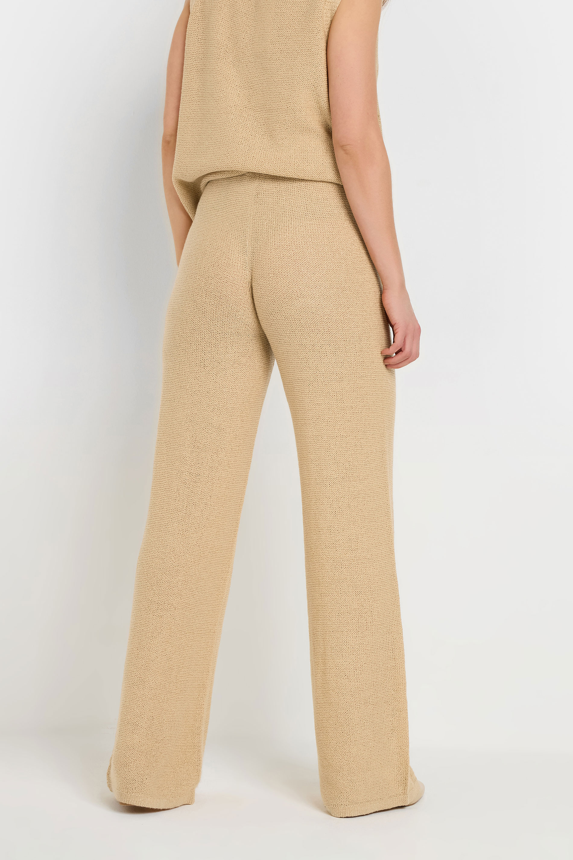 LTS Tall Natural Brown Knitted Wide Leg Trouser | Long Tall Sally 4