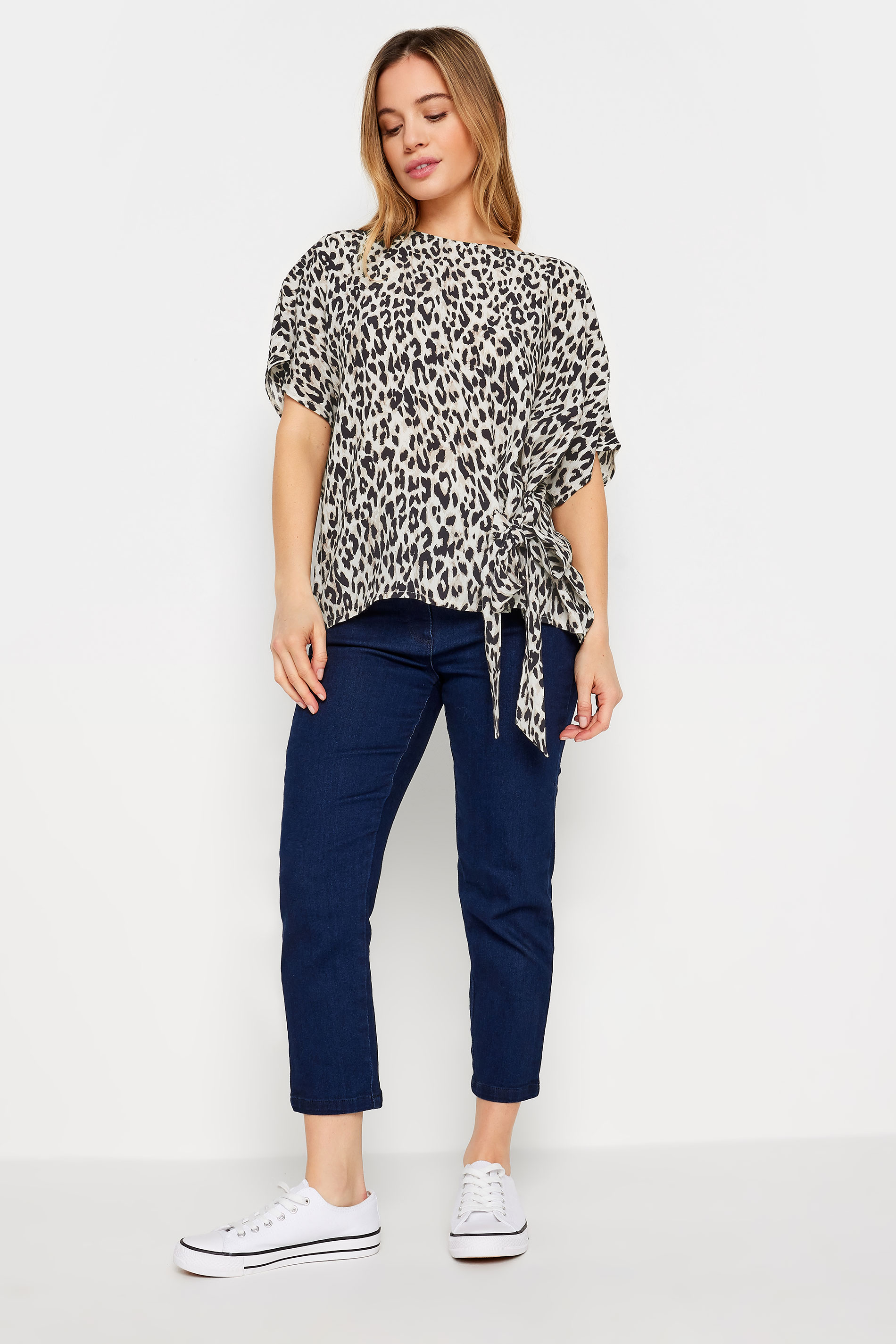 M&Co Petite Natural Brown Leopard Print Tie Side Detail Blouse | M&Co  2