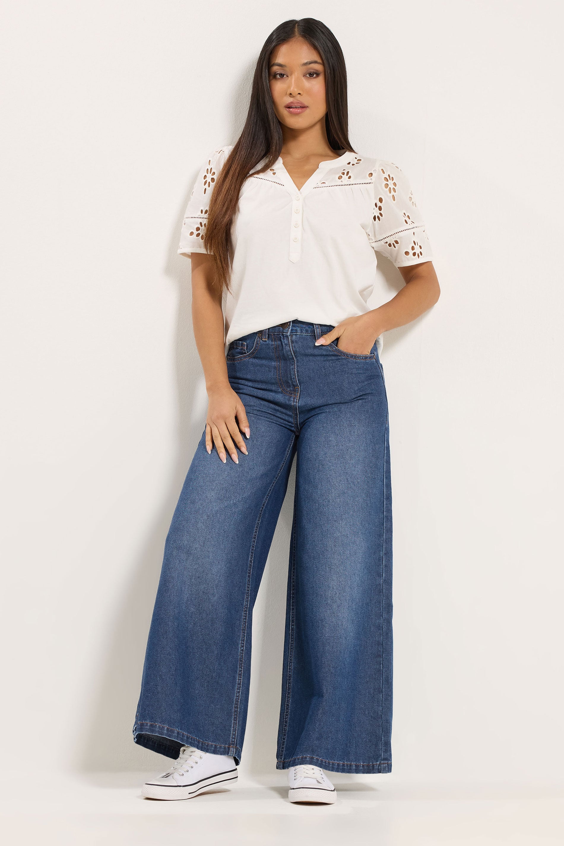 M&Co Petite Blue Midwash Palazzo Jeans | M&Co 3