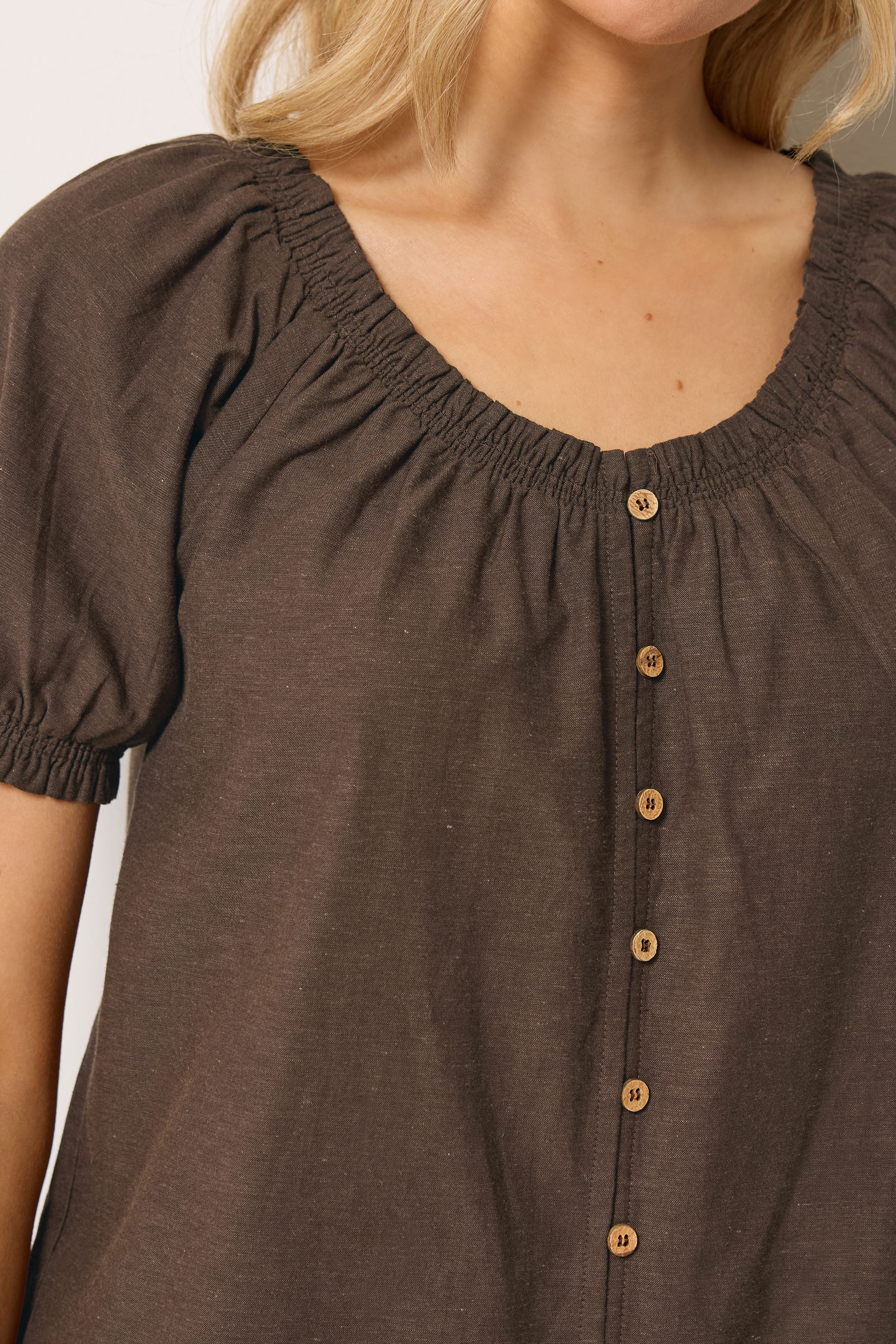 LTS Tall Women's Chocolate Brown Linen Button Blouse | Long Tall Sally 4