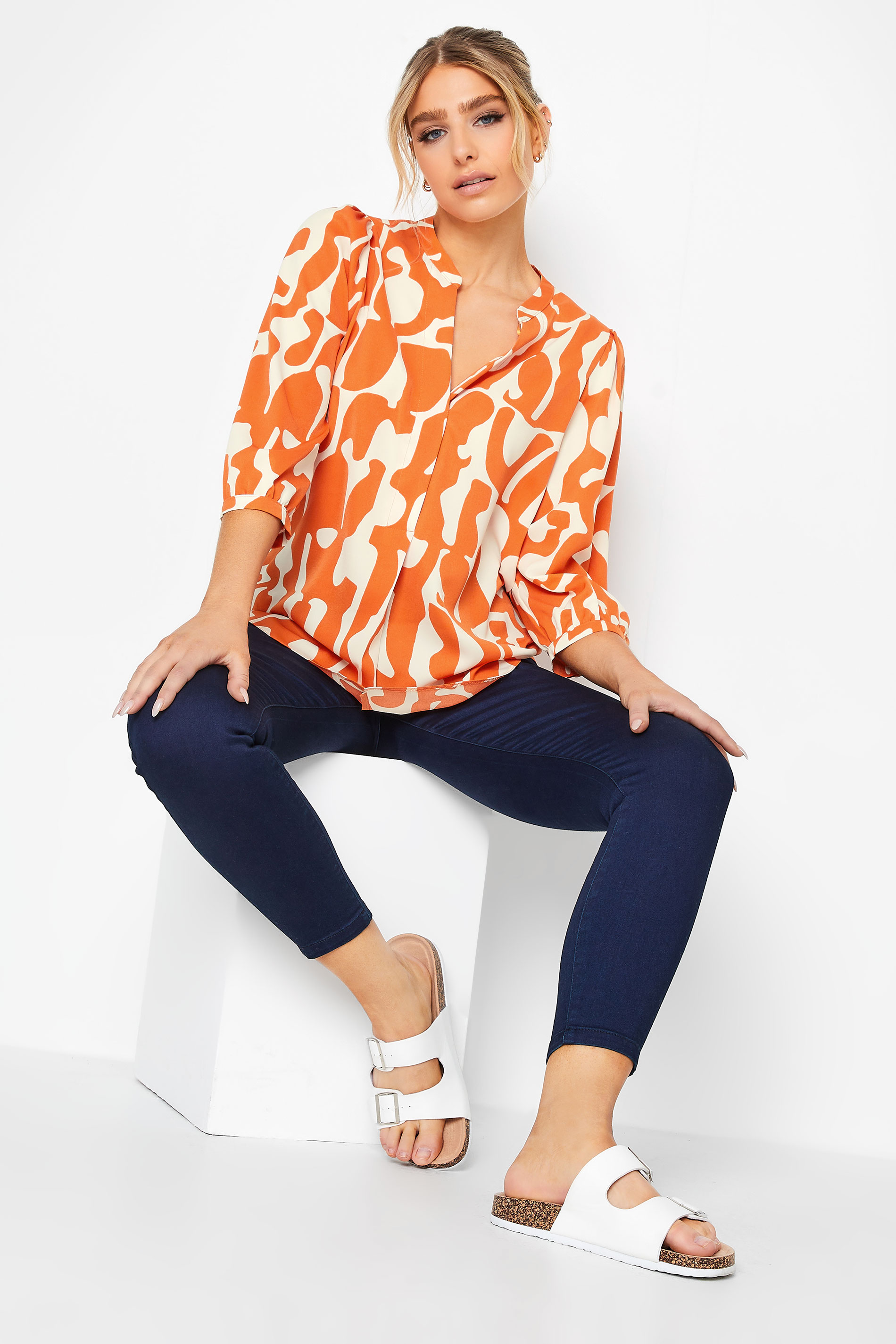 M&Co Orange Abstract Print 3/4 Sleeve Blouse | M&Co 2