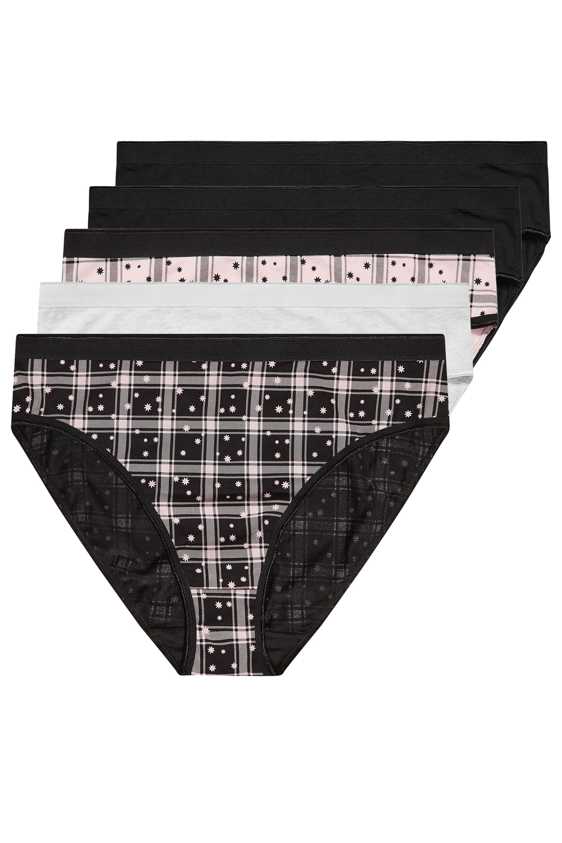 YOURSET 5 PACK Plus Size Black & Pink Check Print High Leg Knickers | Yours Clothing  3