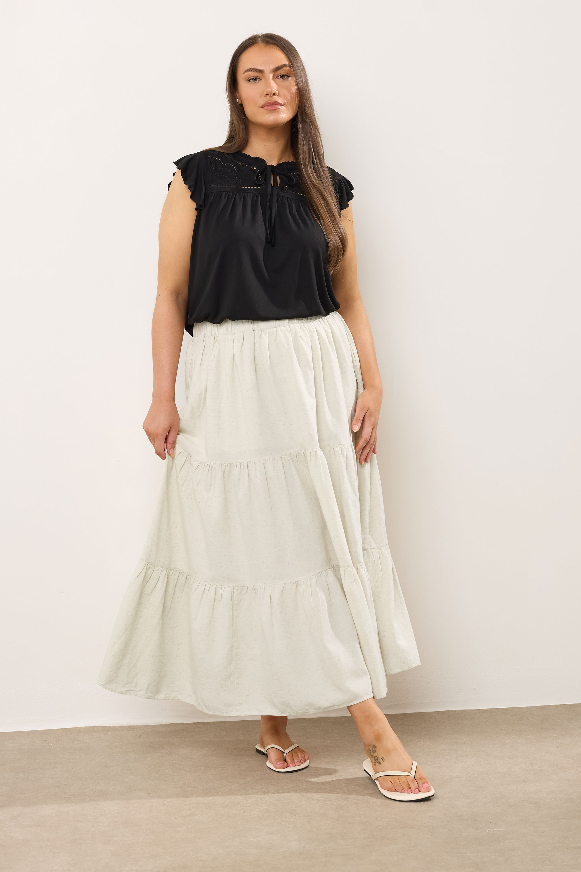 EVANS Plus Size Natural Brown Tiered Linen Maxi Skirt | Evans 2