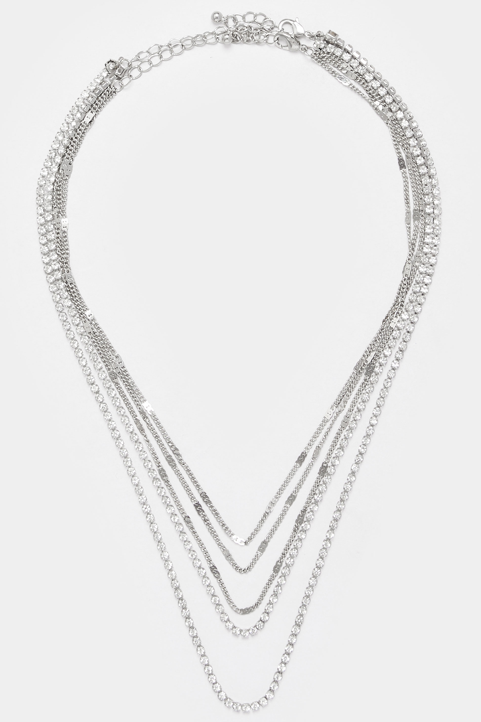 Silver Tone Multi Layer Diamante Necklace | Yours Clothing 3