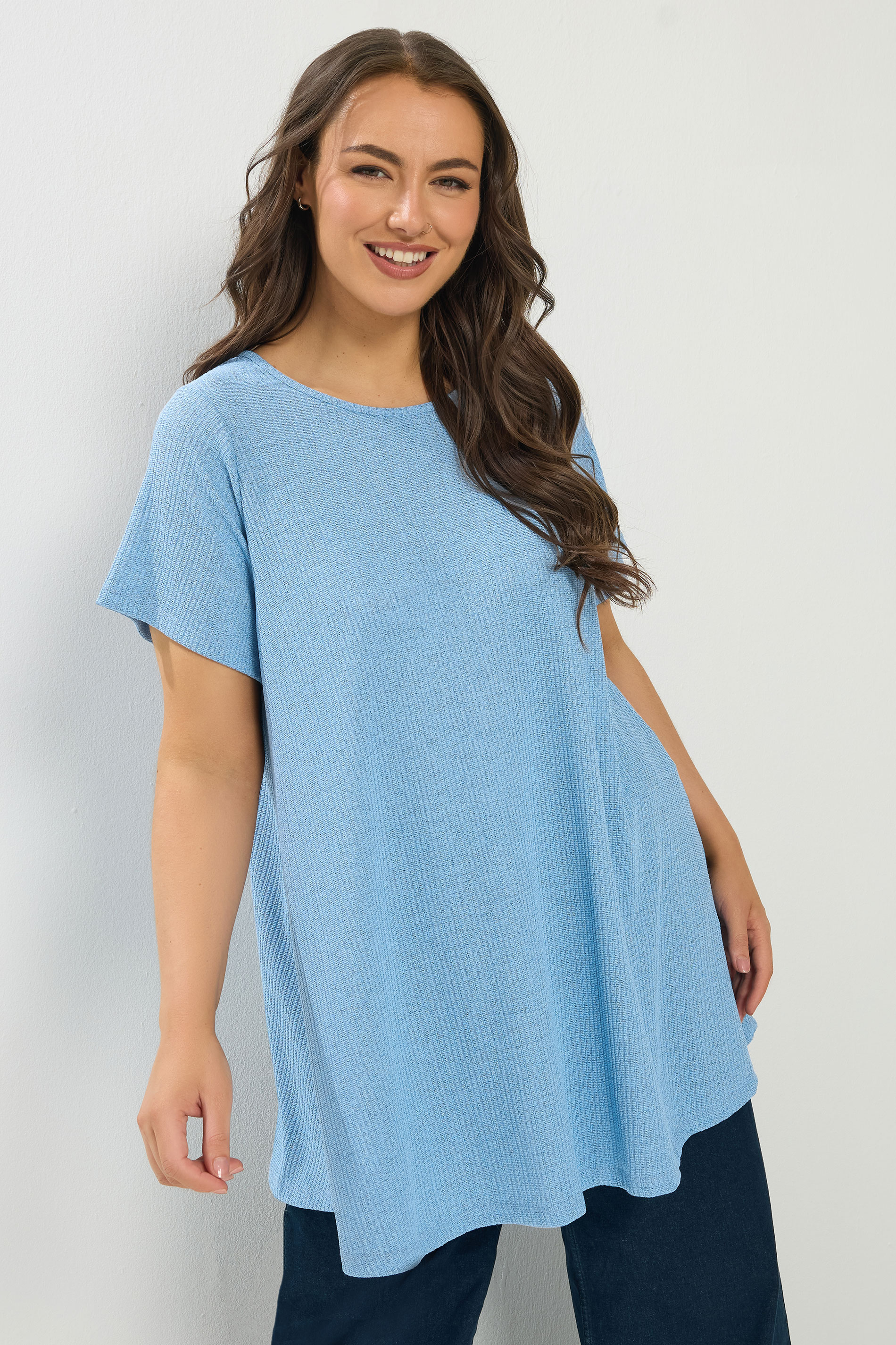 YOURS Plus Size Light Blue Ribbed Soft Touch T-Shirt | Yours Clothing 3