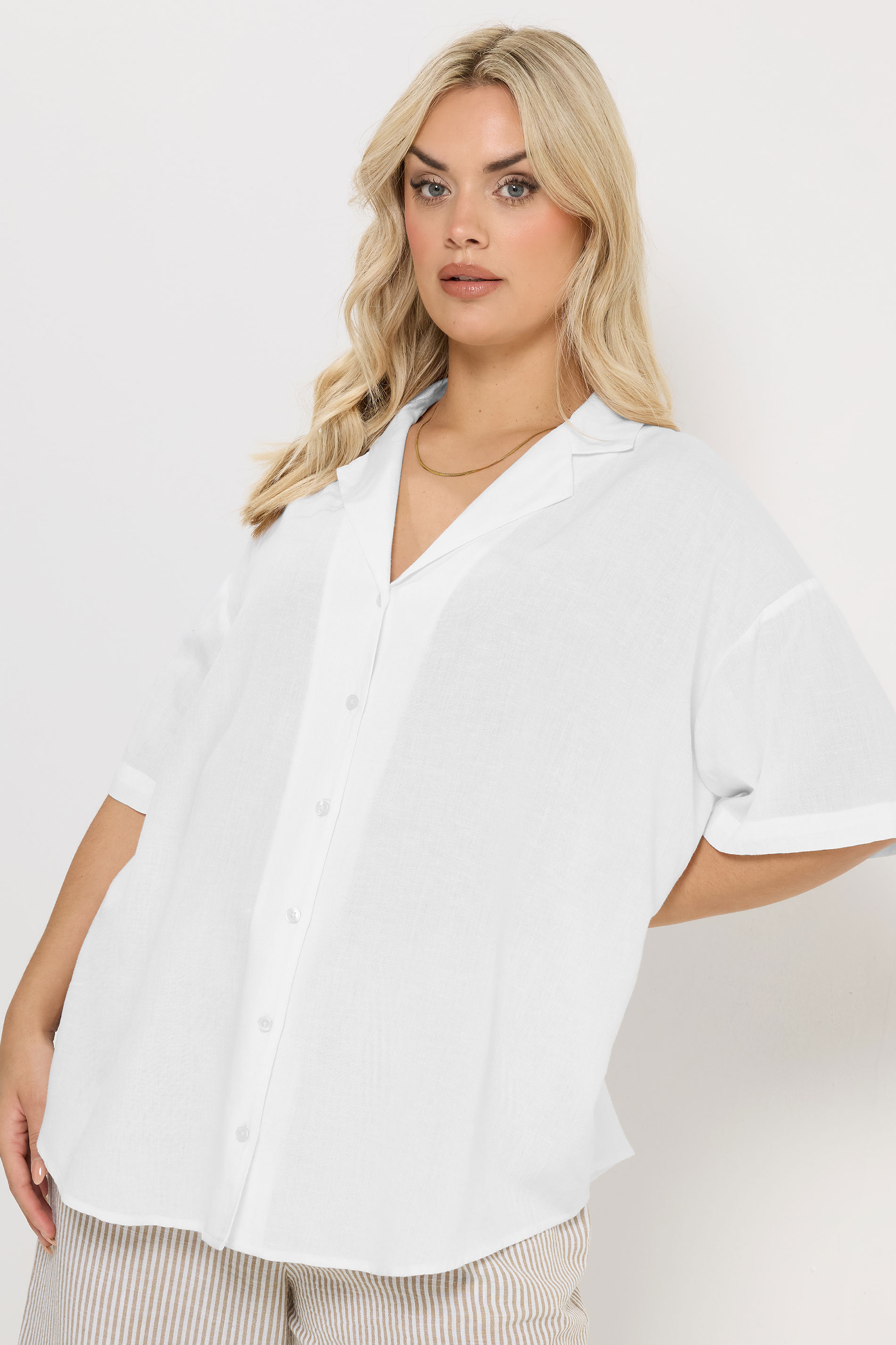 YOURS Plus Size White Linen Shirt | Yours Clothing 3