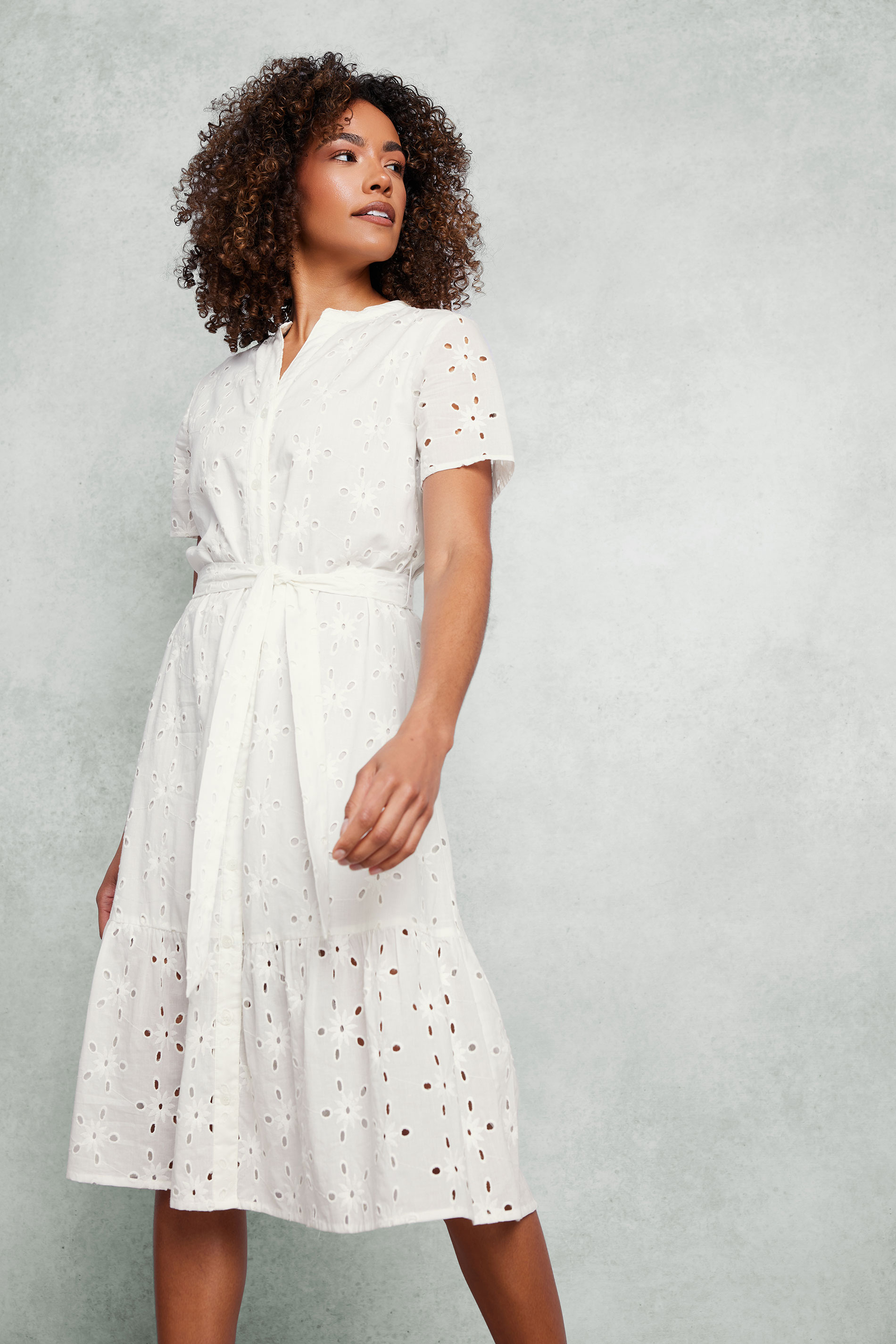 M&Co White Cotton Broderie Button Through Dress | M&Co 5