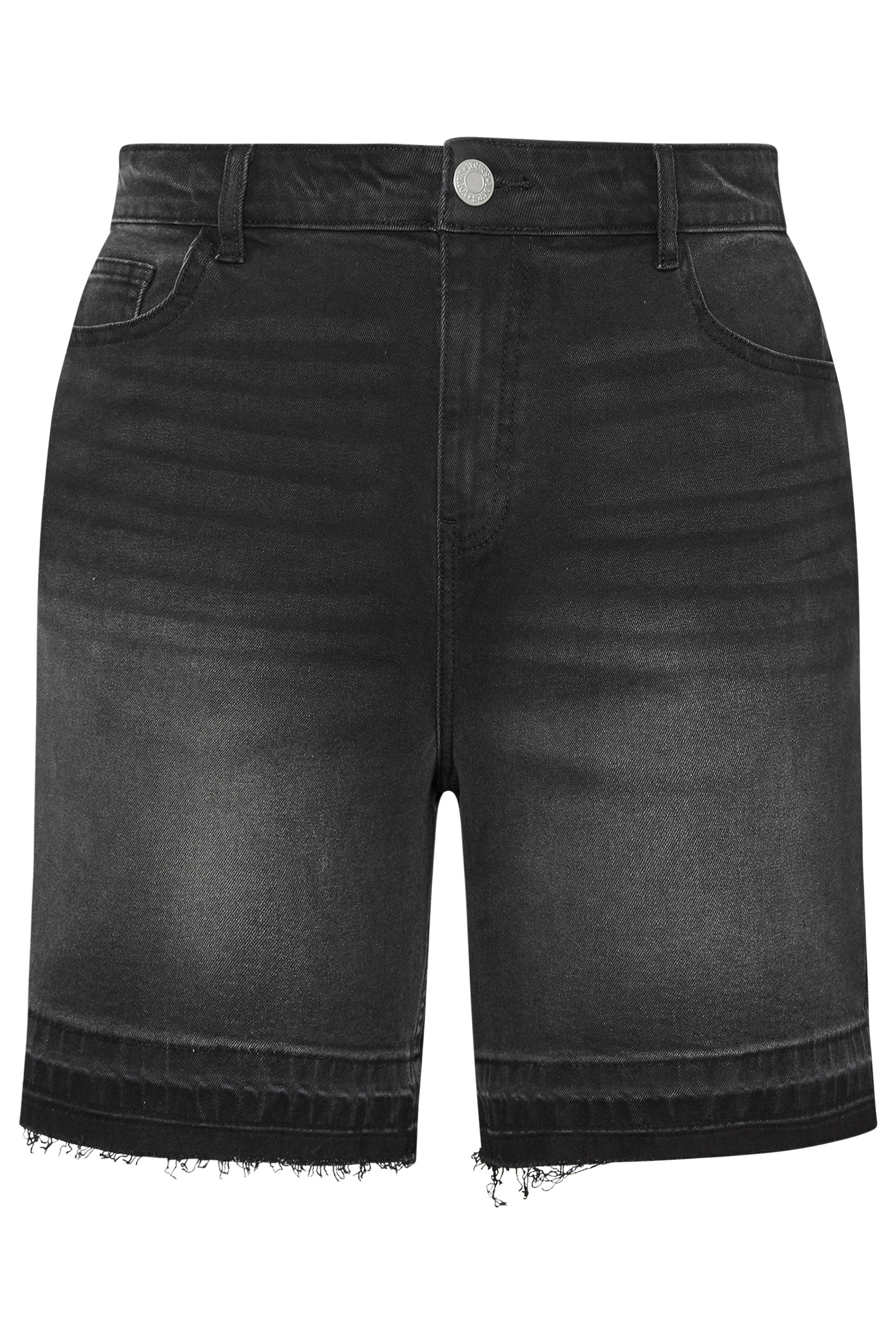 YOURS Plus Size Black Hem Detail Denim Shorts | Yours Clothing 5