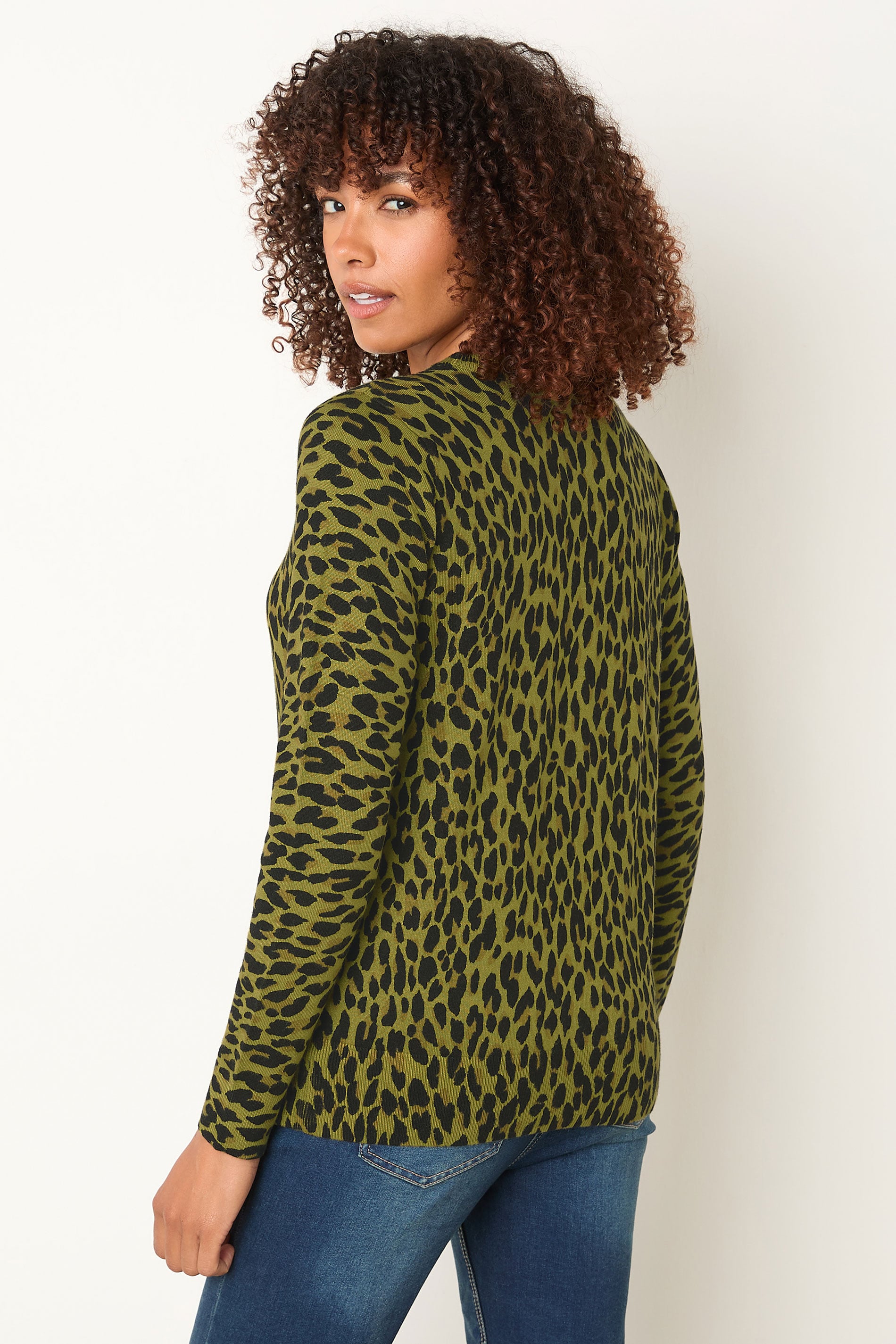 M&Co Green Leopard Print Crew Neck Jumper | M&Co 2