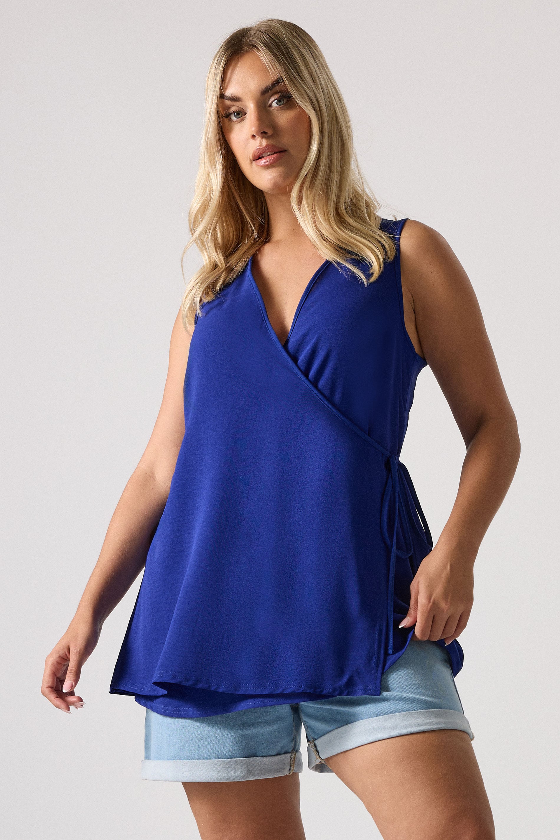 YOURS Plus Size Cobalt Blue Wrap Vest Top | Yours Clothing 3