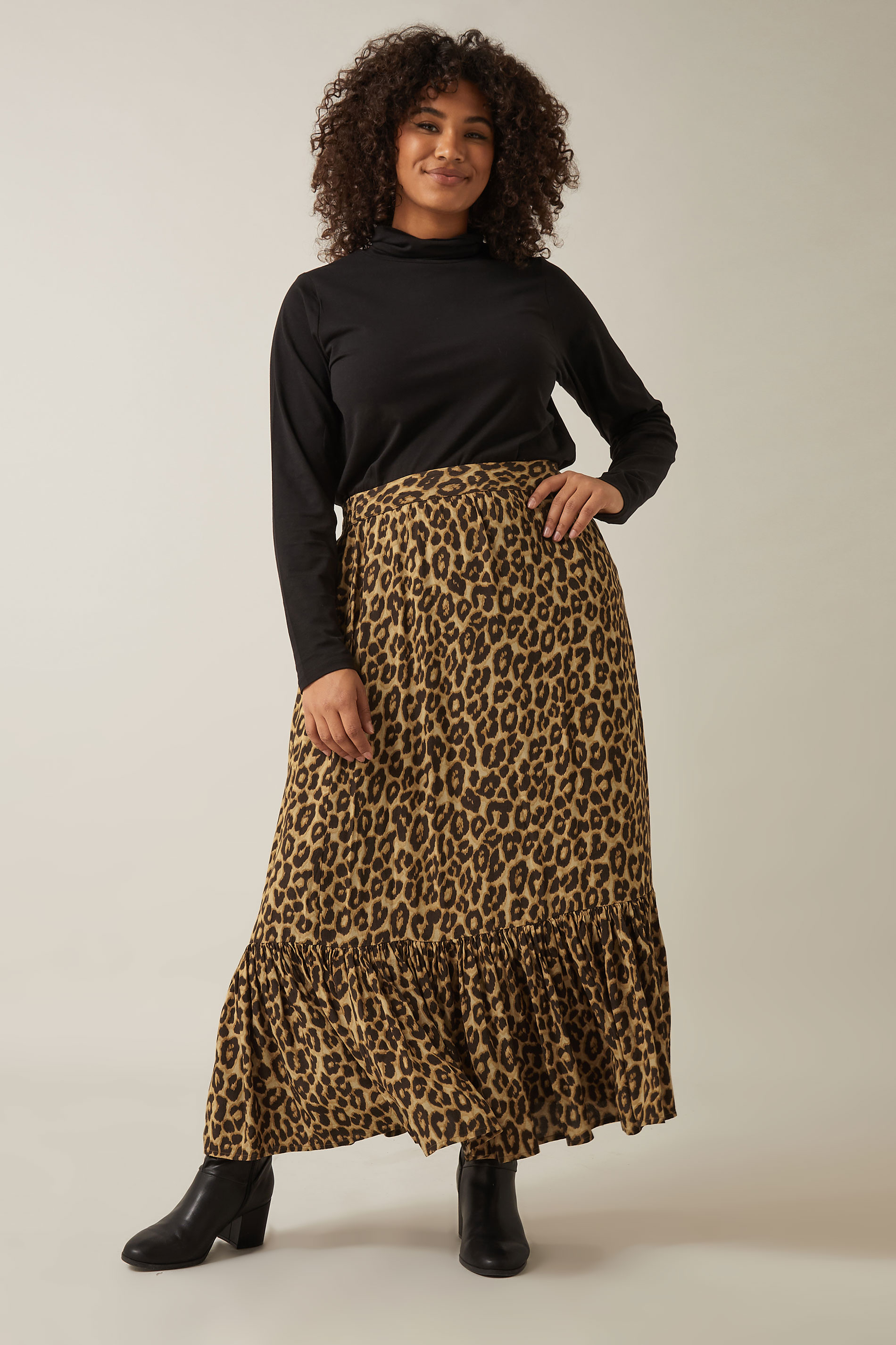 EVANS Plus Size Brown Leopard Print Maxi Skirt | Evans 1