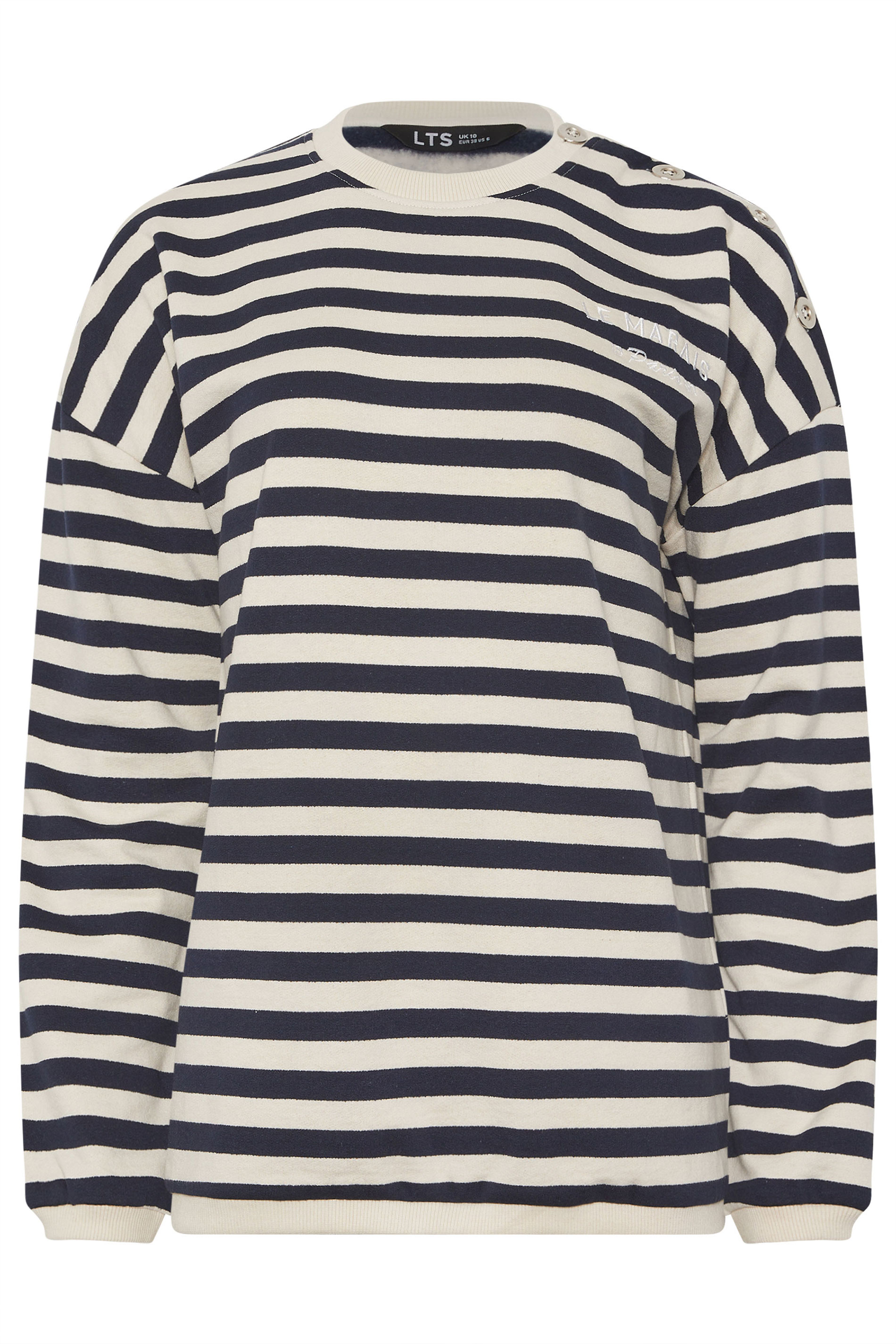 LTS Tall Navy Blue Stripe Embroidered 'Le Marais' Slogan Sweatshirt | Long Tall Sally  6
