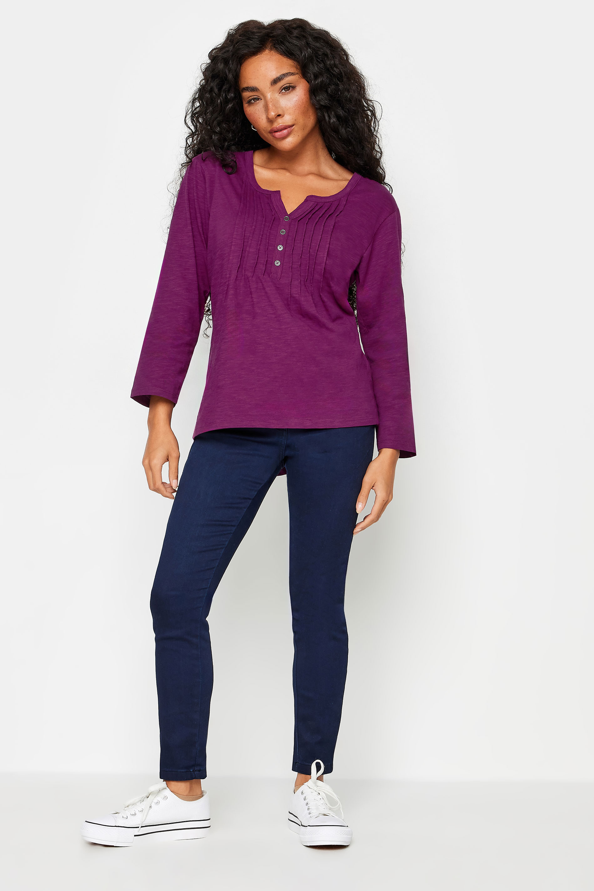 M&Co Petite Berry Red Cotton Henley Top | M&Co 2