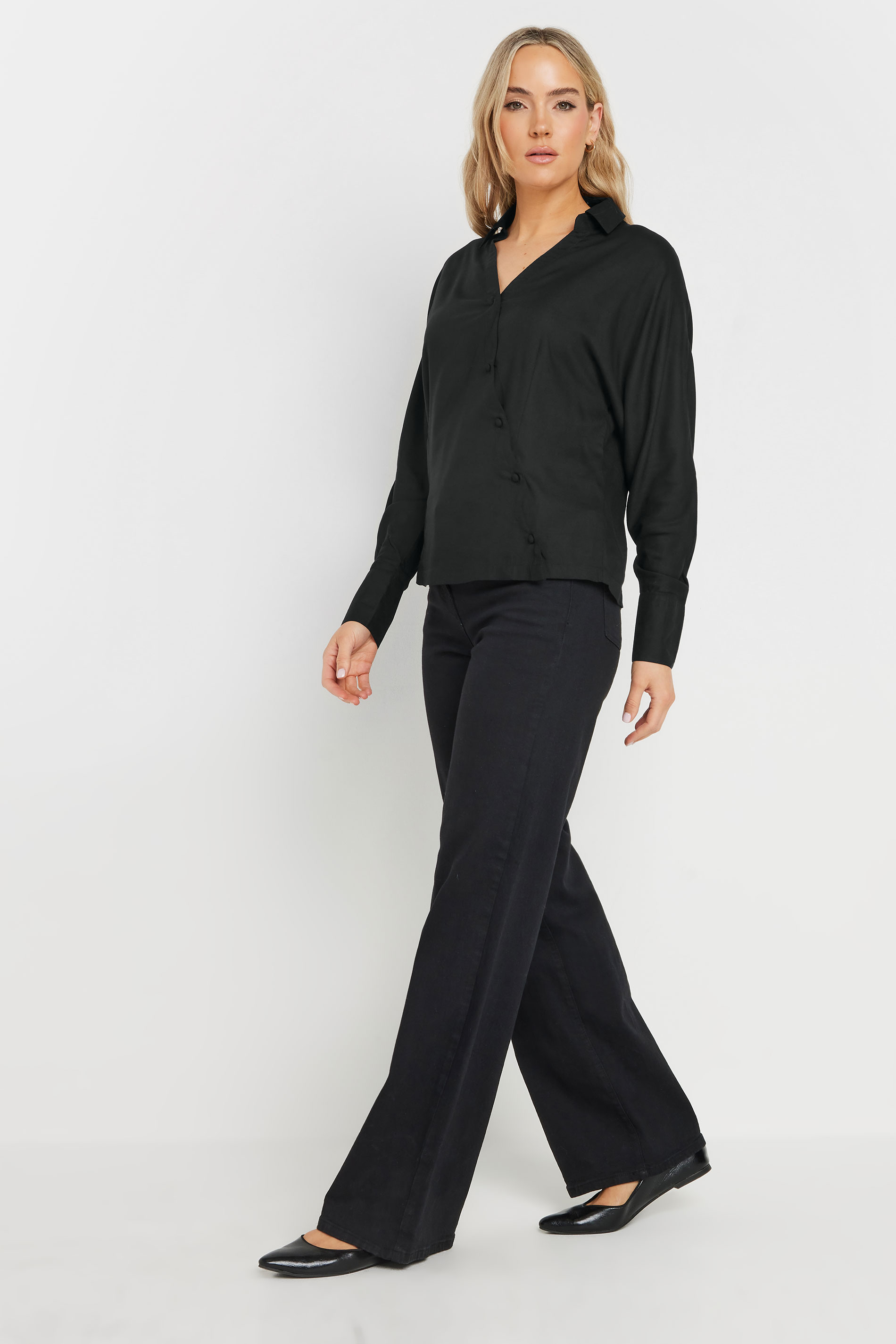 LTS Tall Black Asymmetric Button Shirt | Long Tall Sally 1