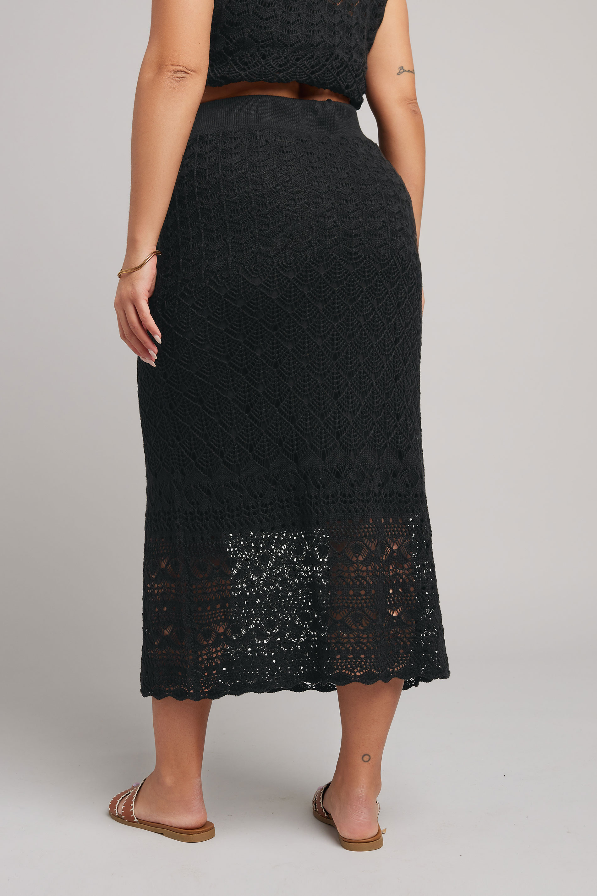 YOURS Plus Size Black Crochet Knitted Midi Skirt | Yours Clothing 4