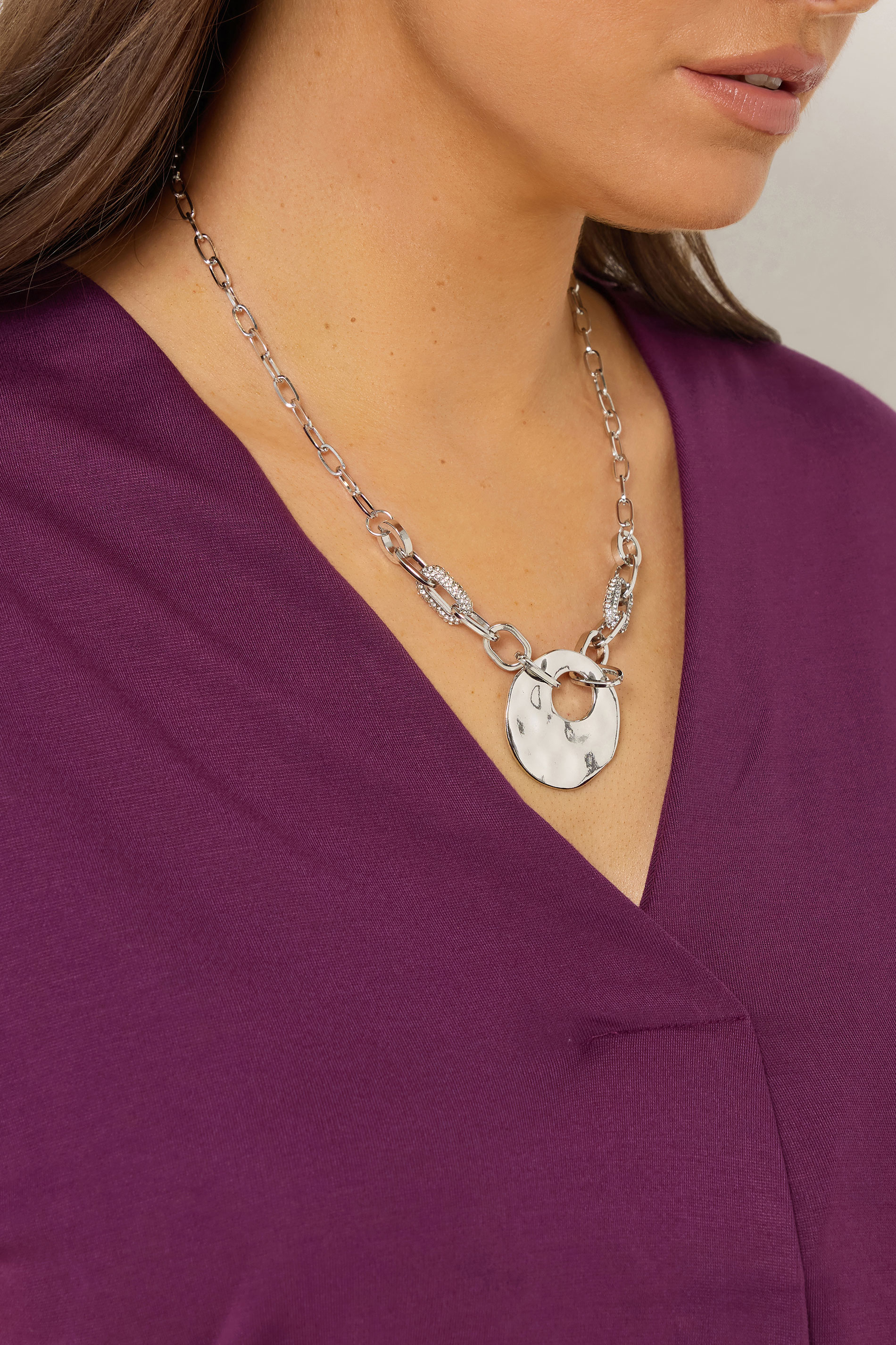 Silver Tone Diamante Link Pendant Necklace | Yours Clothing 1