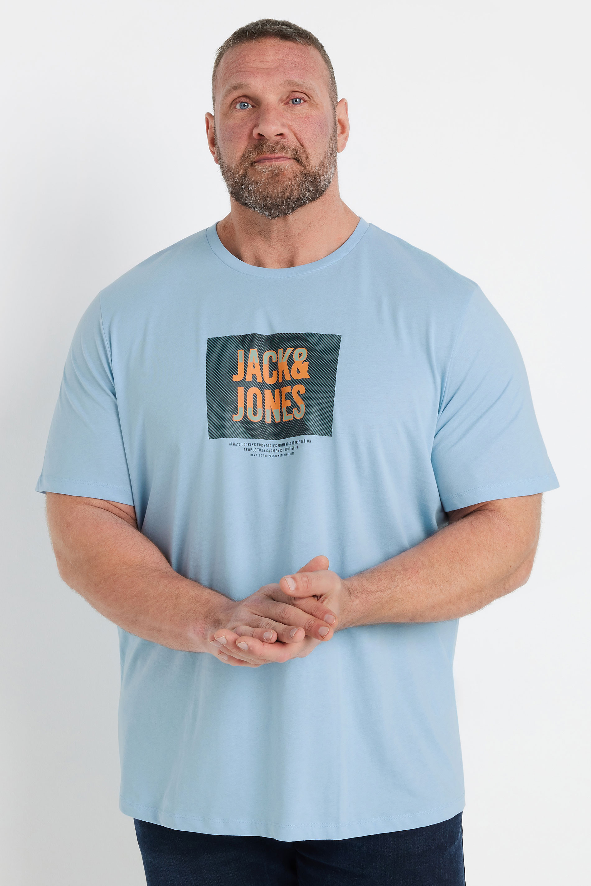 JACK & JONES Big & Tall 3 PACK Blue Branded Logo Print T-Shirts | BadRhino 1