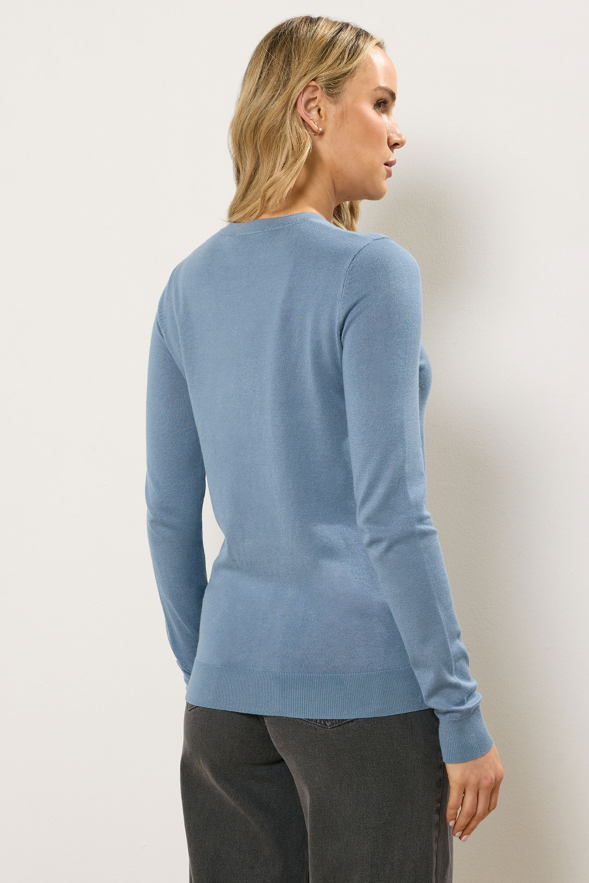 LTS Tall Denim Blue Knitted Crew Neck Jumper | Long Tall Sally 2