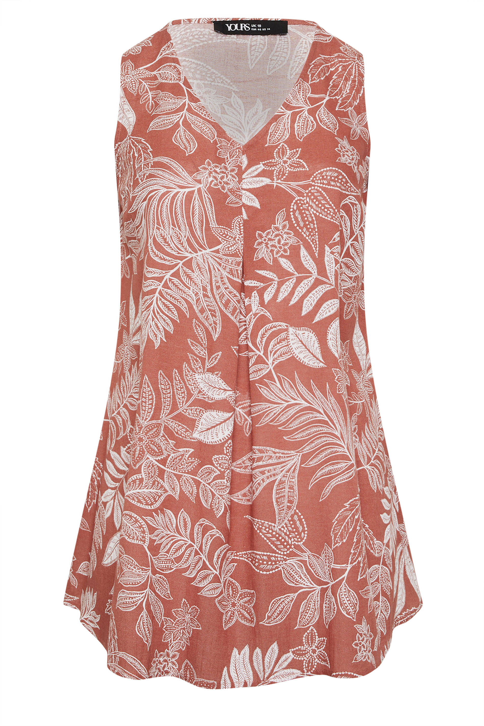 YOURS Plus Size Rust Orange Palm Leaf Linen Vest Top | Yours Clothing 5